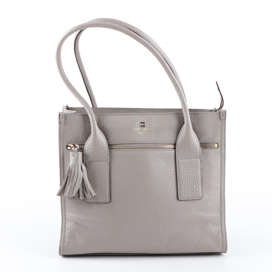 Kate Spade Gray Pebbled Leather Tote Handbag