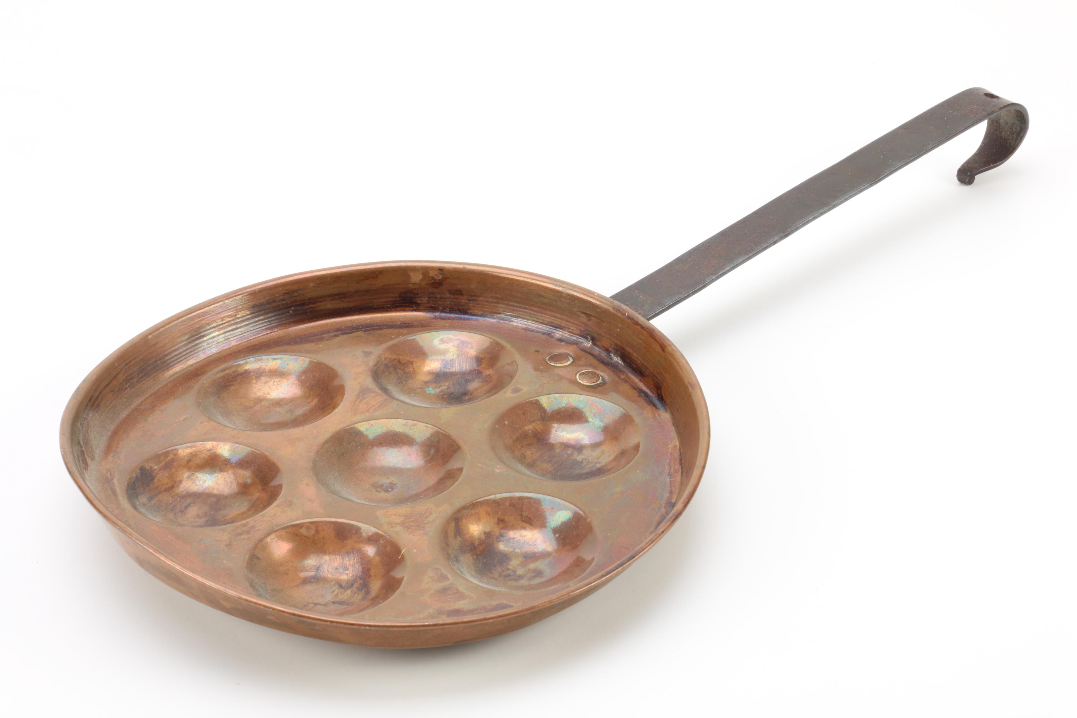 Antique Copper Escargot Pan and Metal Ladle