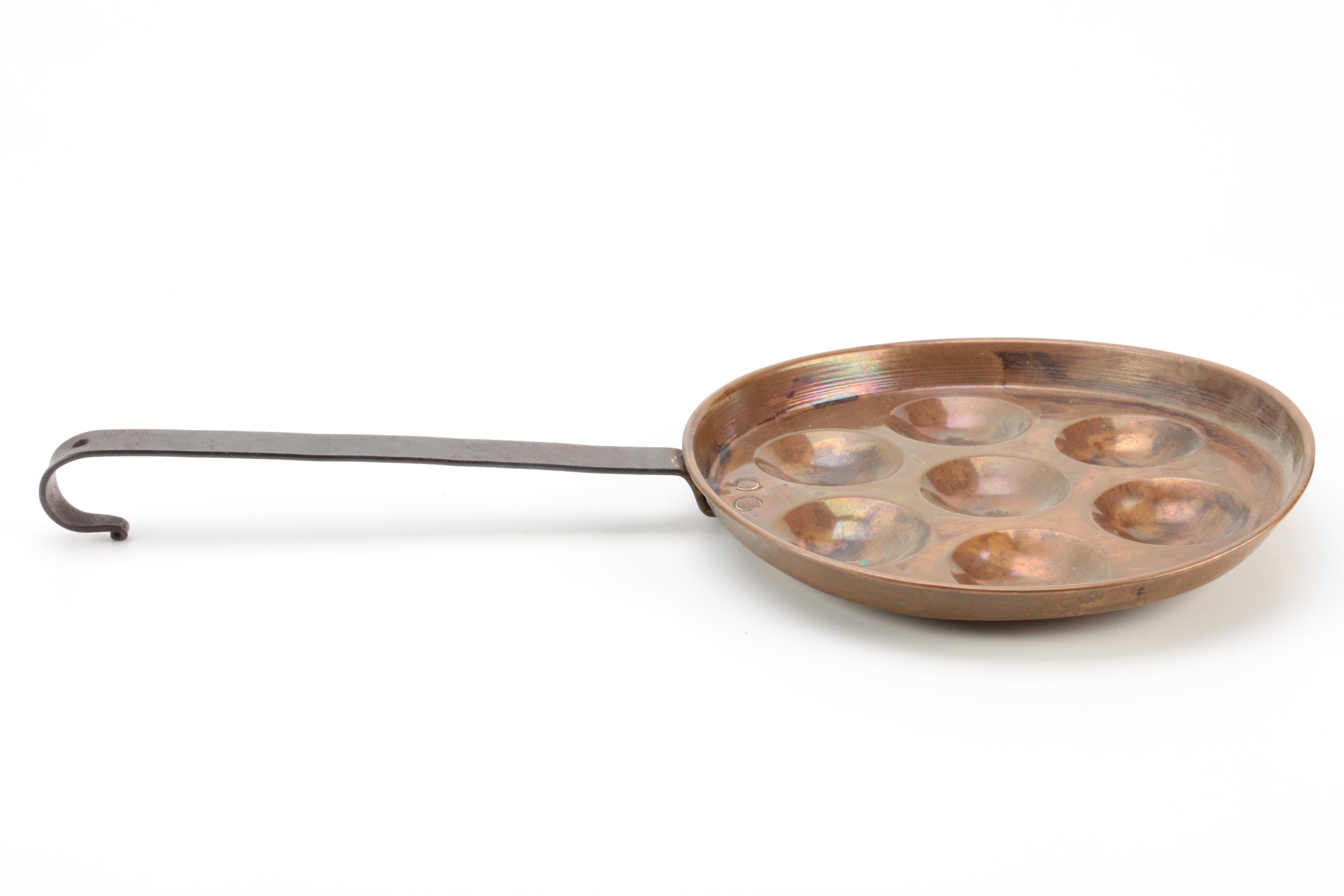 Antique Copper Escargot Pan and Metal Ladle