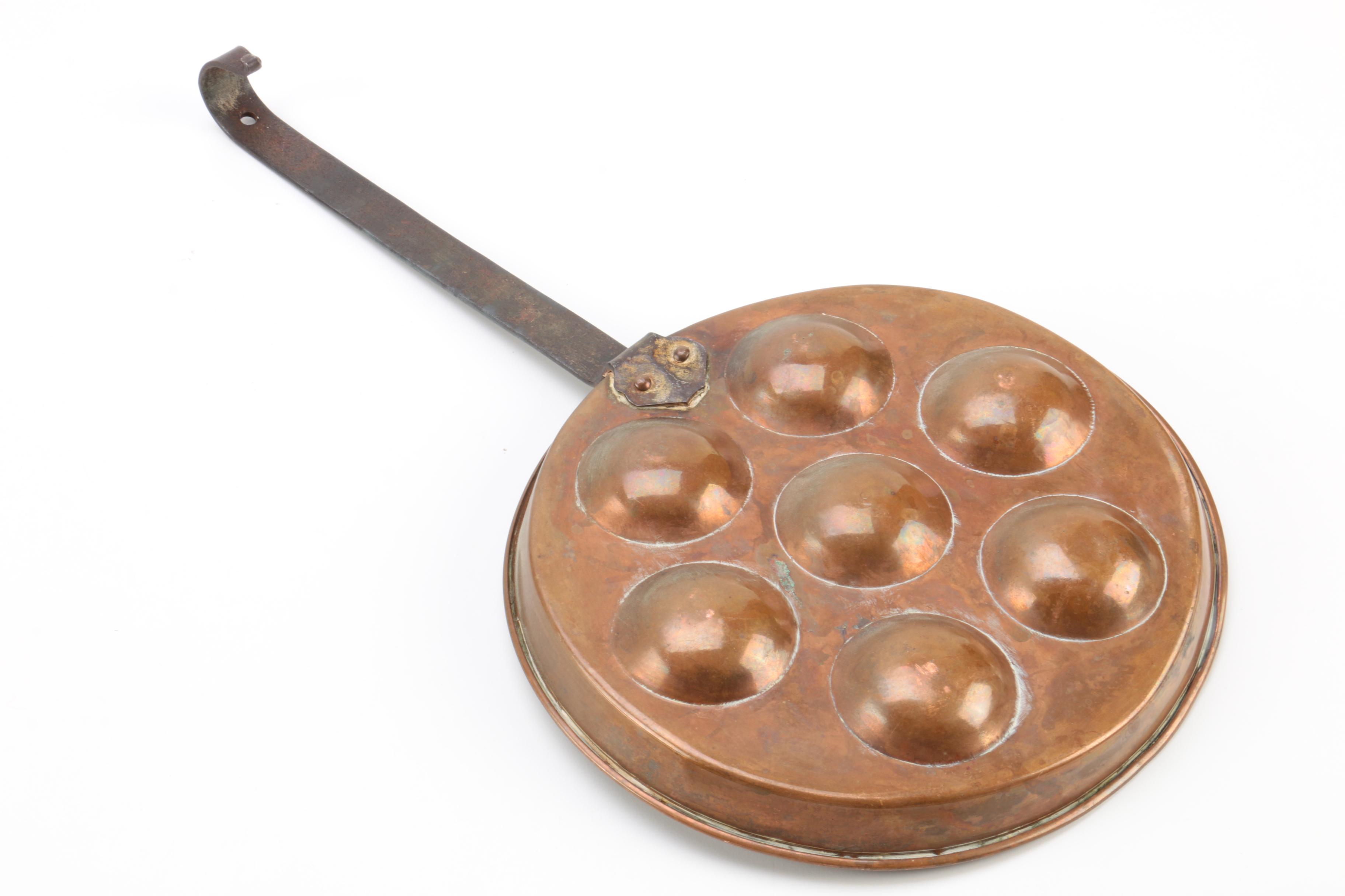 Antique Copper Escargot Pan and Metal Ladle