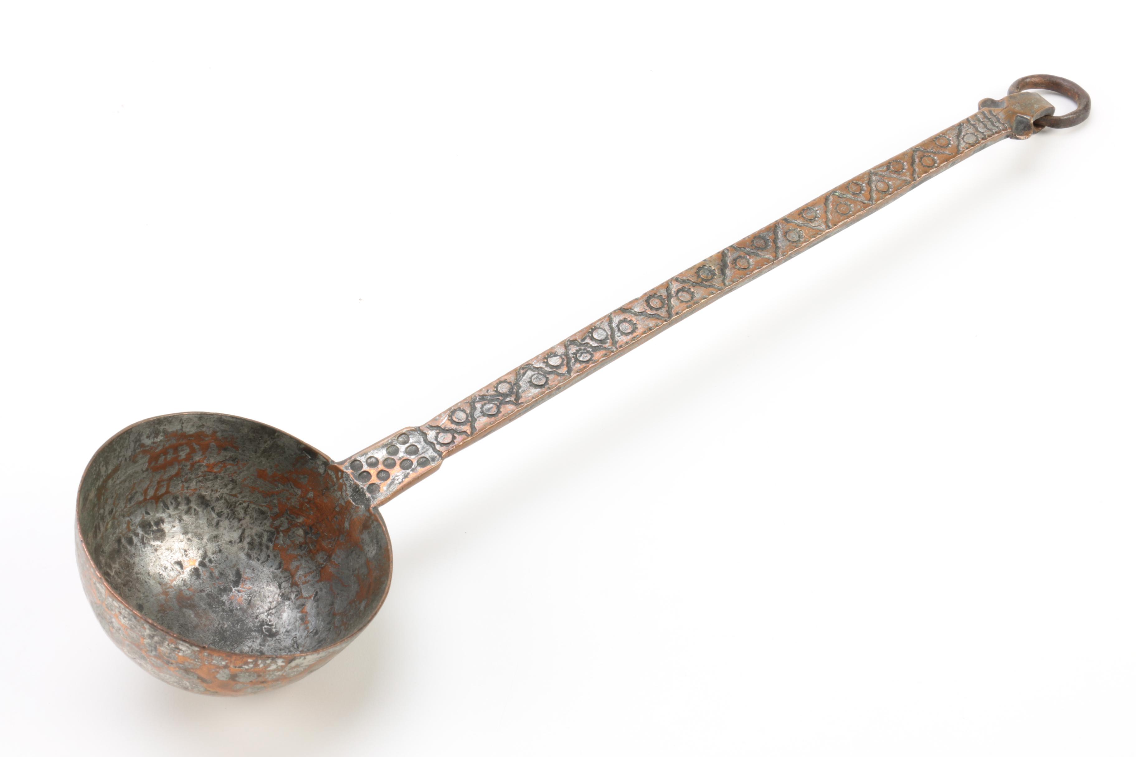 Antique Copper Escargot Pan and Metal Ladle