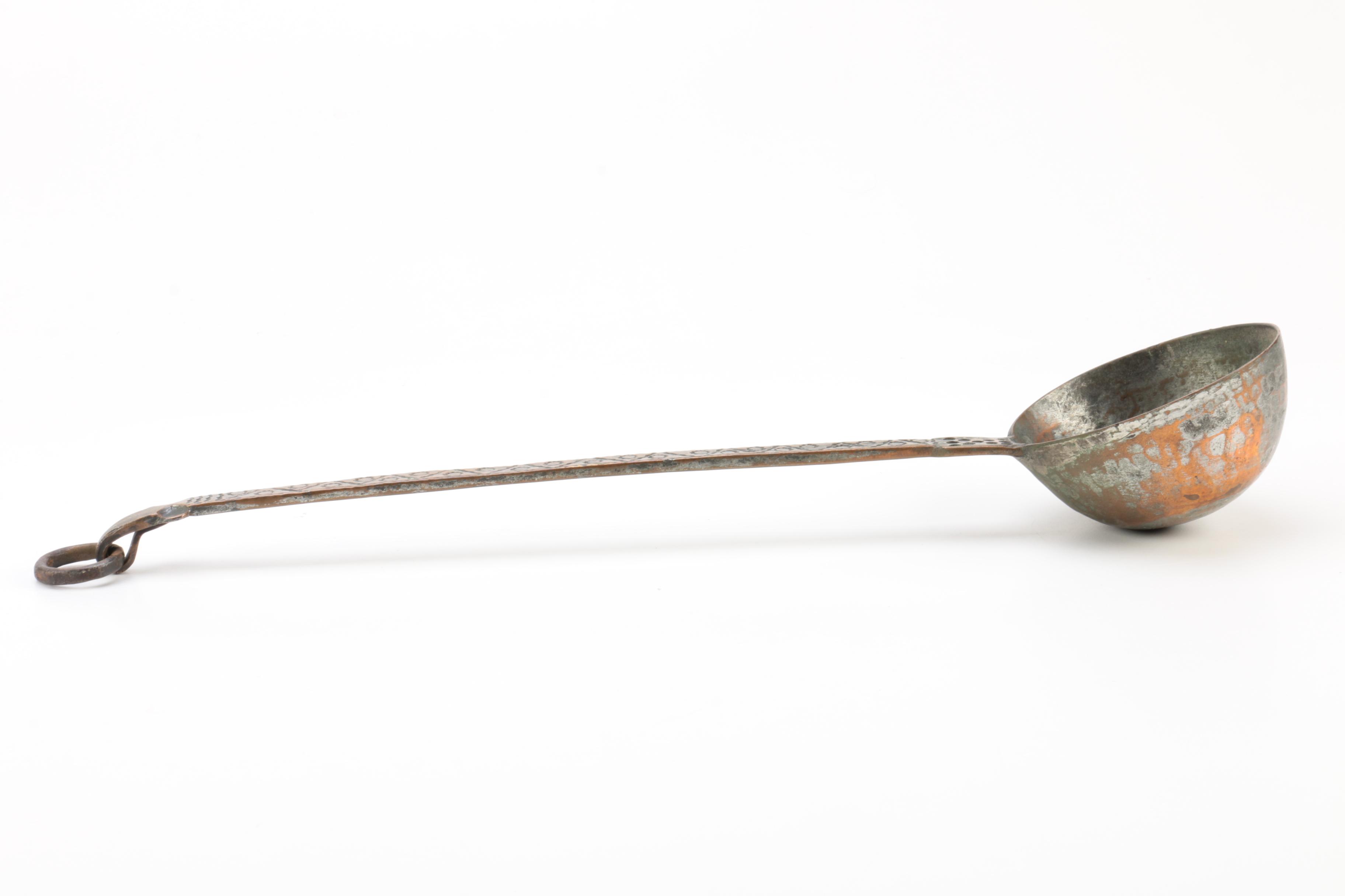 Antique Copper Escargot Pan and Metal Ladle