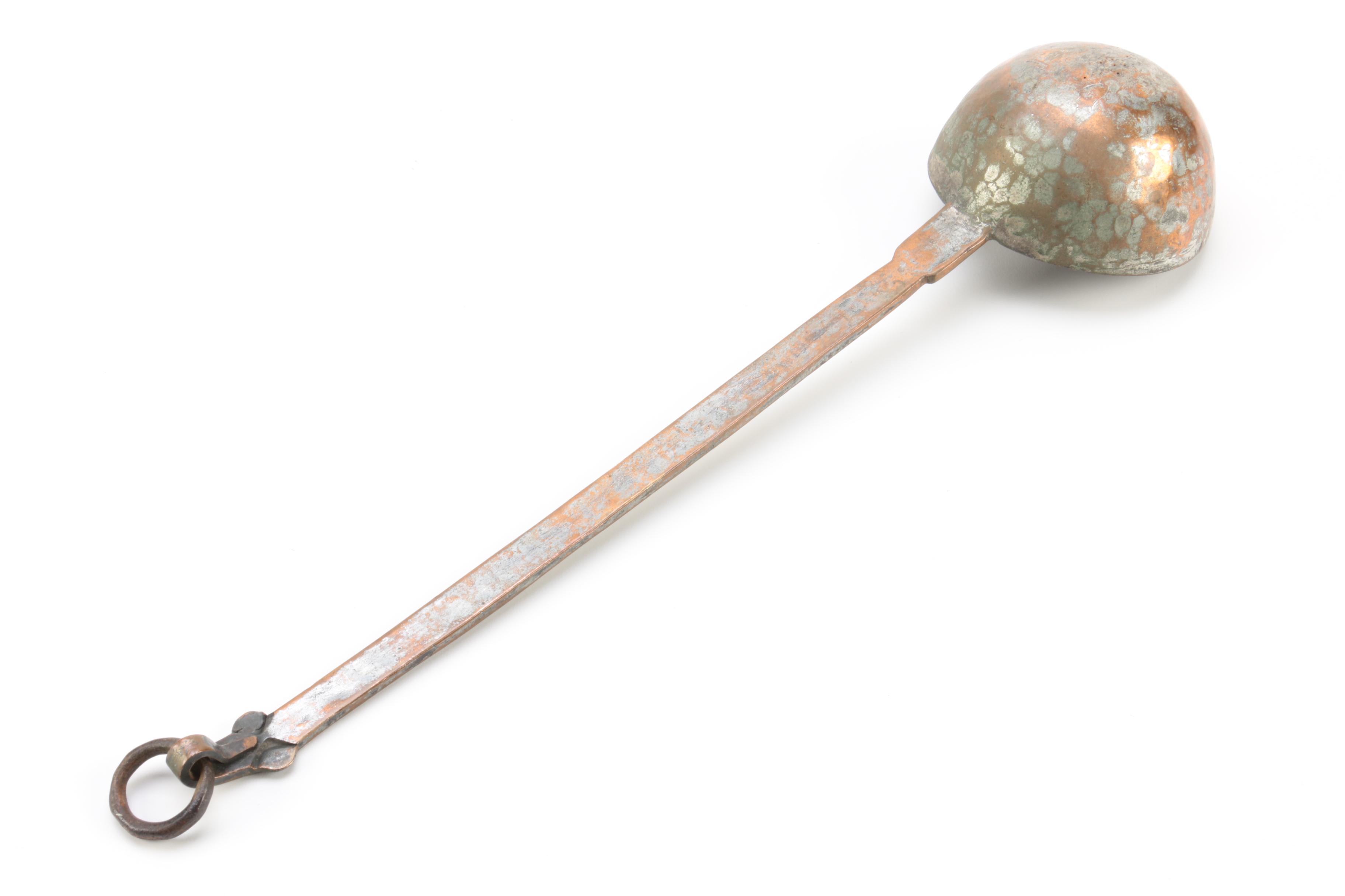 Antique Copper Escargot Pan and Metal Ladle