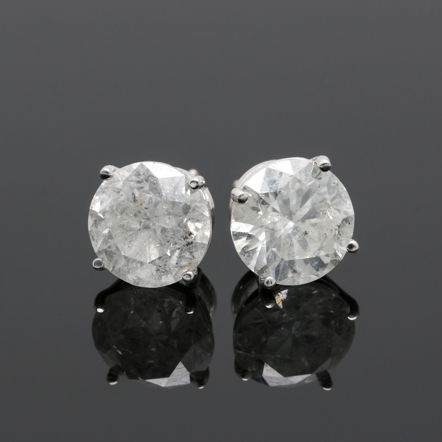 14K White Gold 3.26 CTW Diamond Stud Earrings