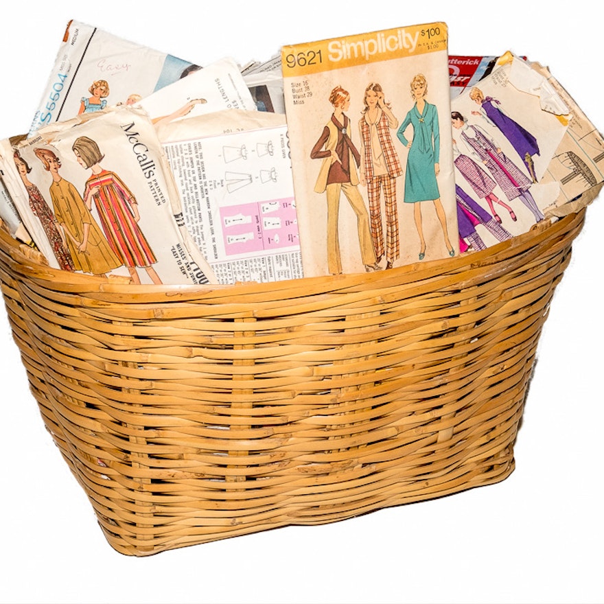 Basket of Vintage Sewing Patterns