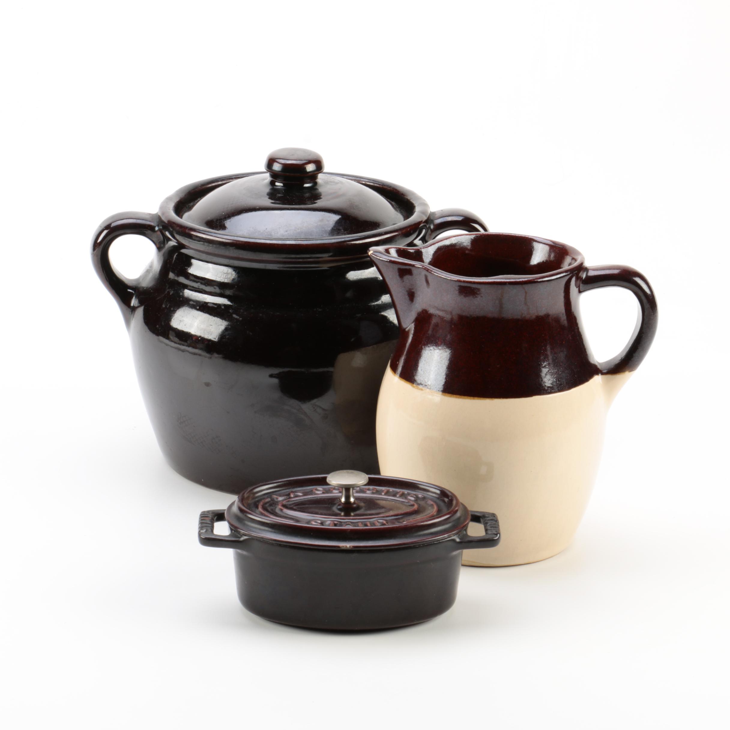 Bean Pot and Staub Iron Enamel Cocotte with a Jug
