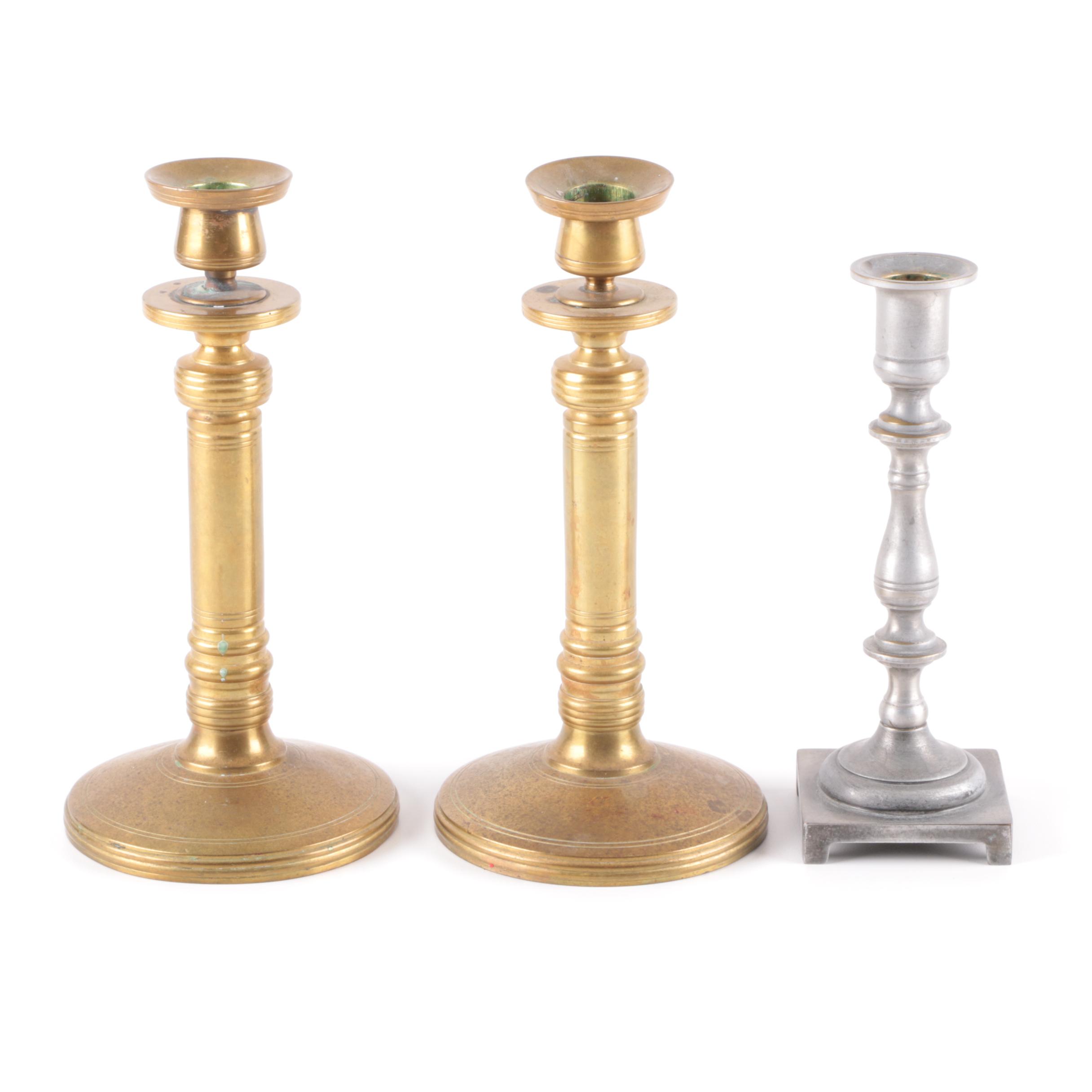 Vintage Brass and Metal Candlesticks including Push Up Style and Sconces