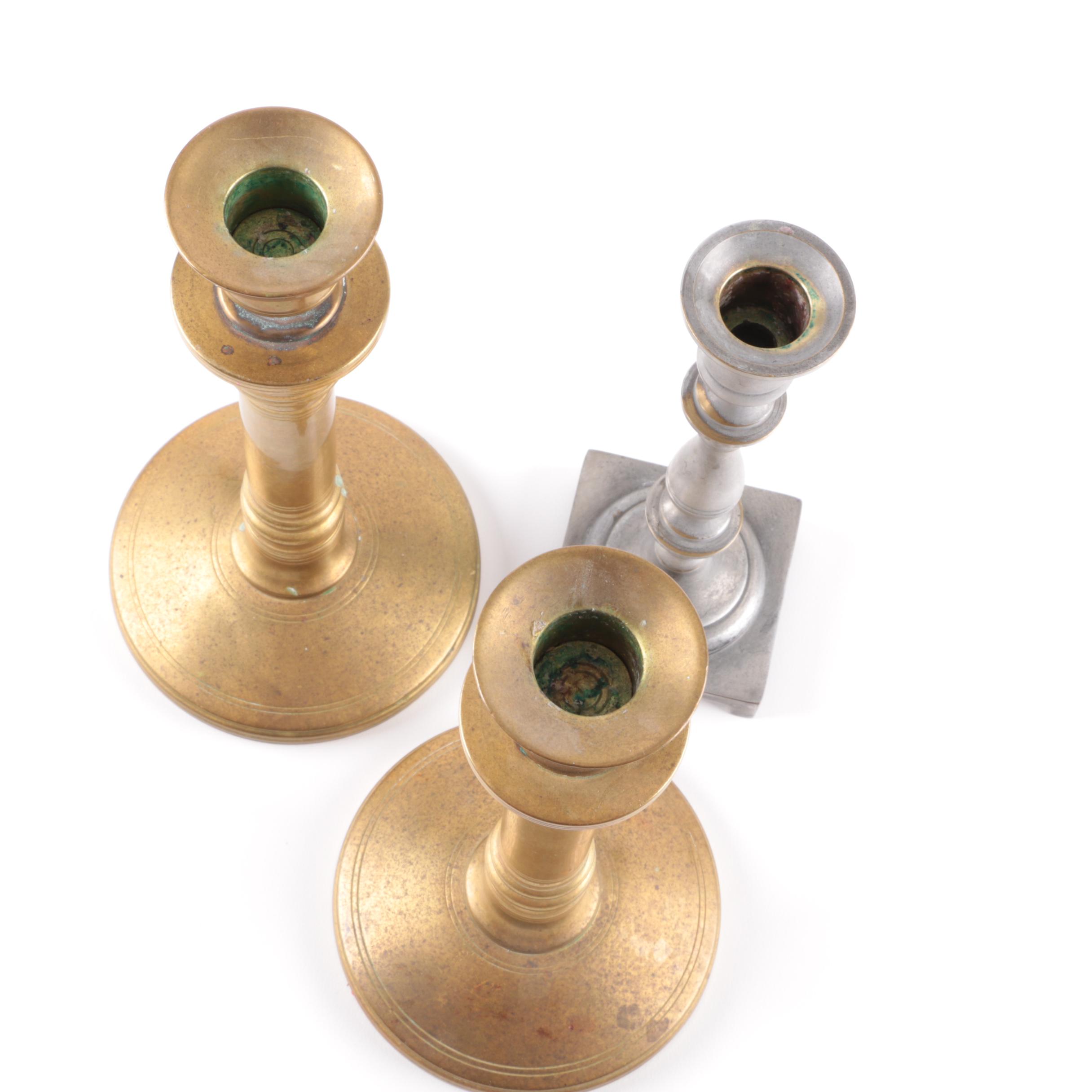 Vintage Brass and Metal Candlesticks including Push Up Style and Sconces