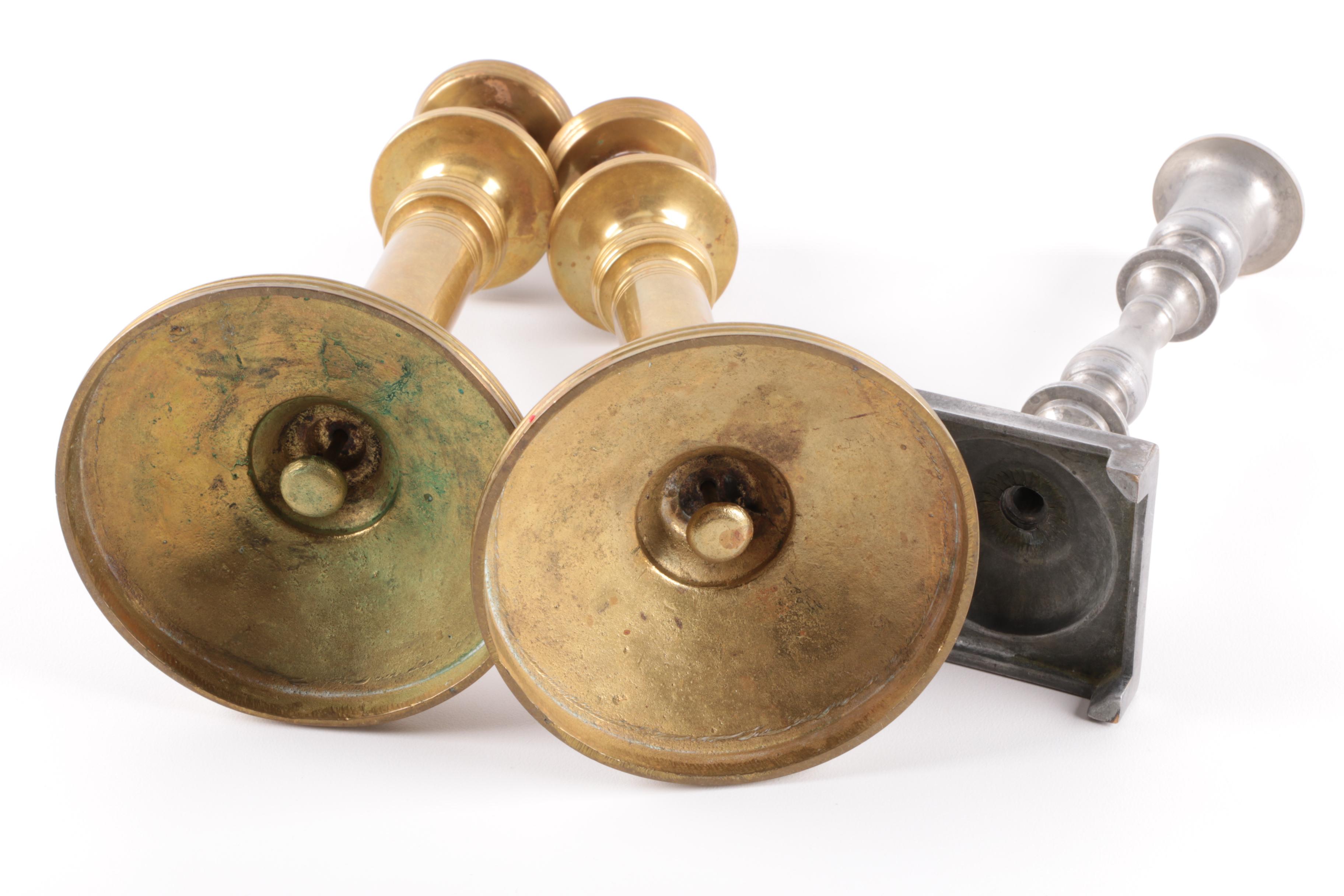 Vintage Brass and Metal Candlesticks including Push Up Style and Sconces