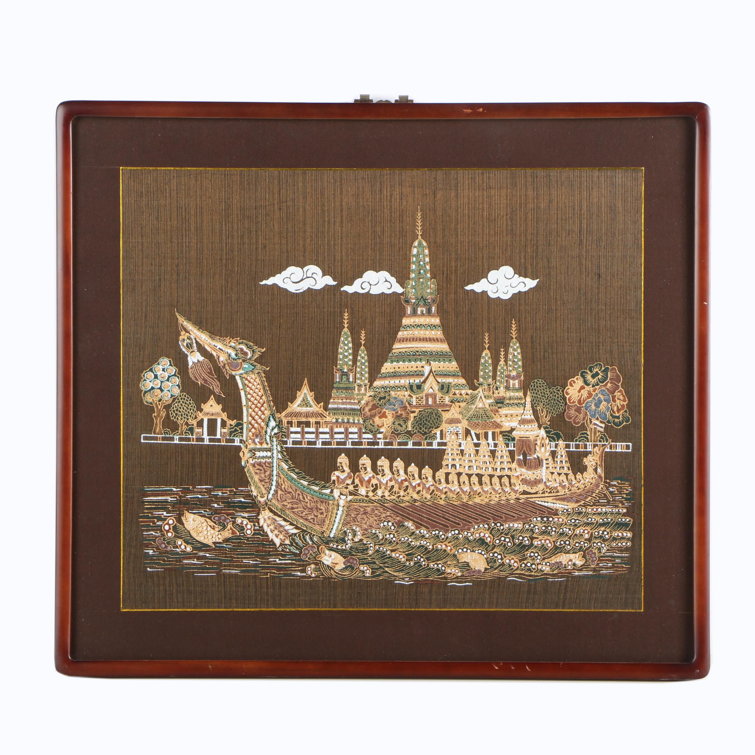 Thai Acrylic Painting of Royal Barge Procession
