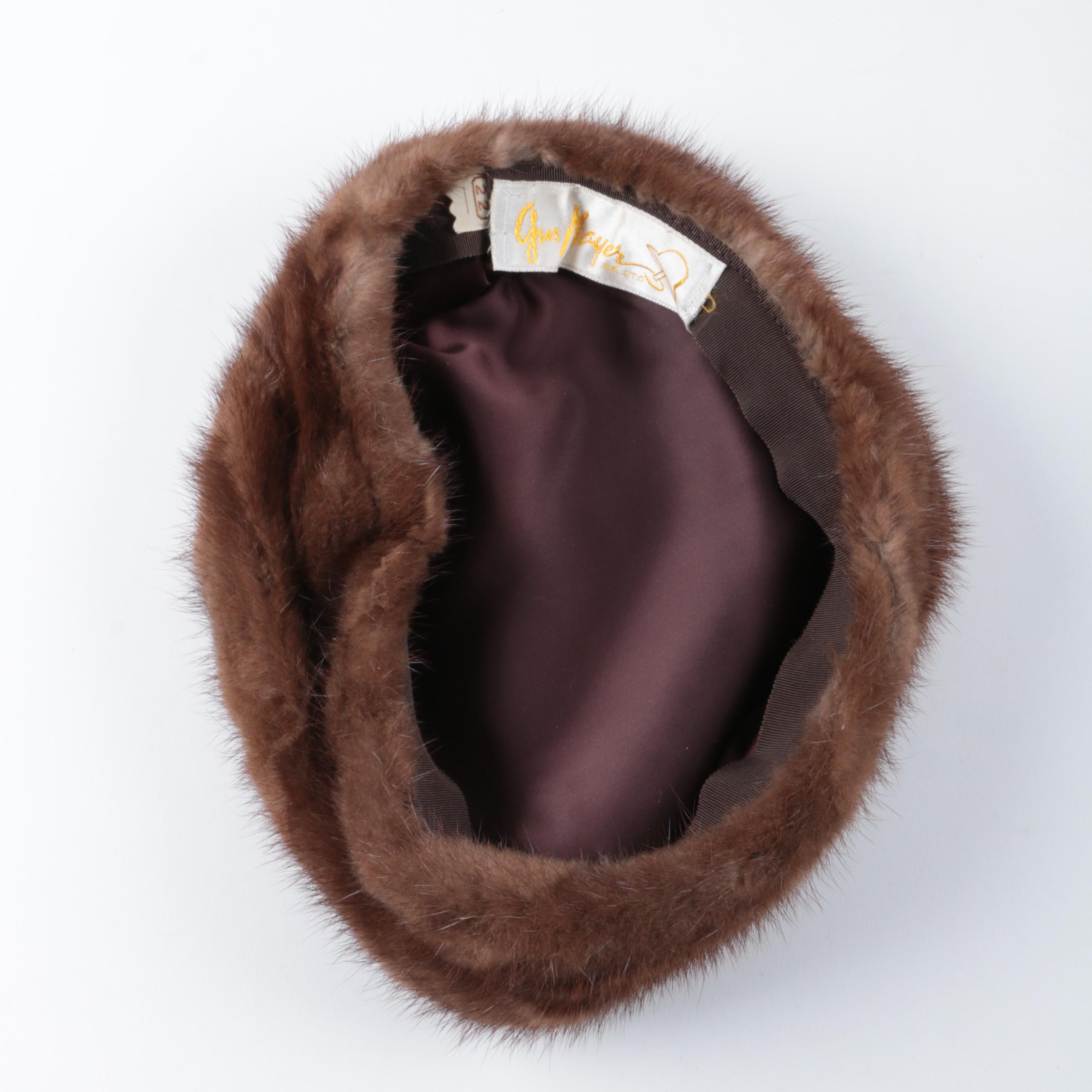 Vintage Gus Meyer Mink Fur Hat and Ruched Velvet Hat Saks Fifth Avenue Millinery