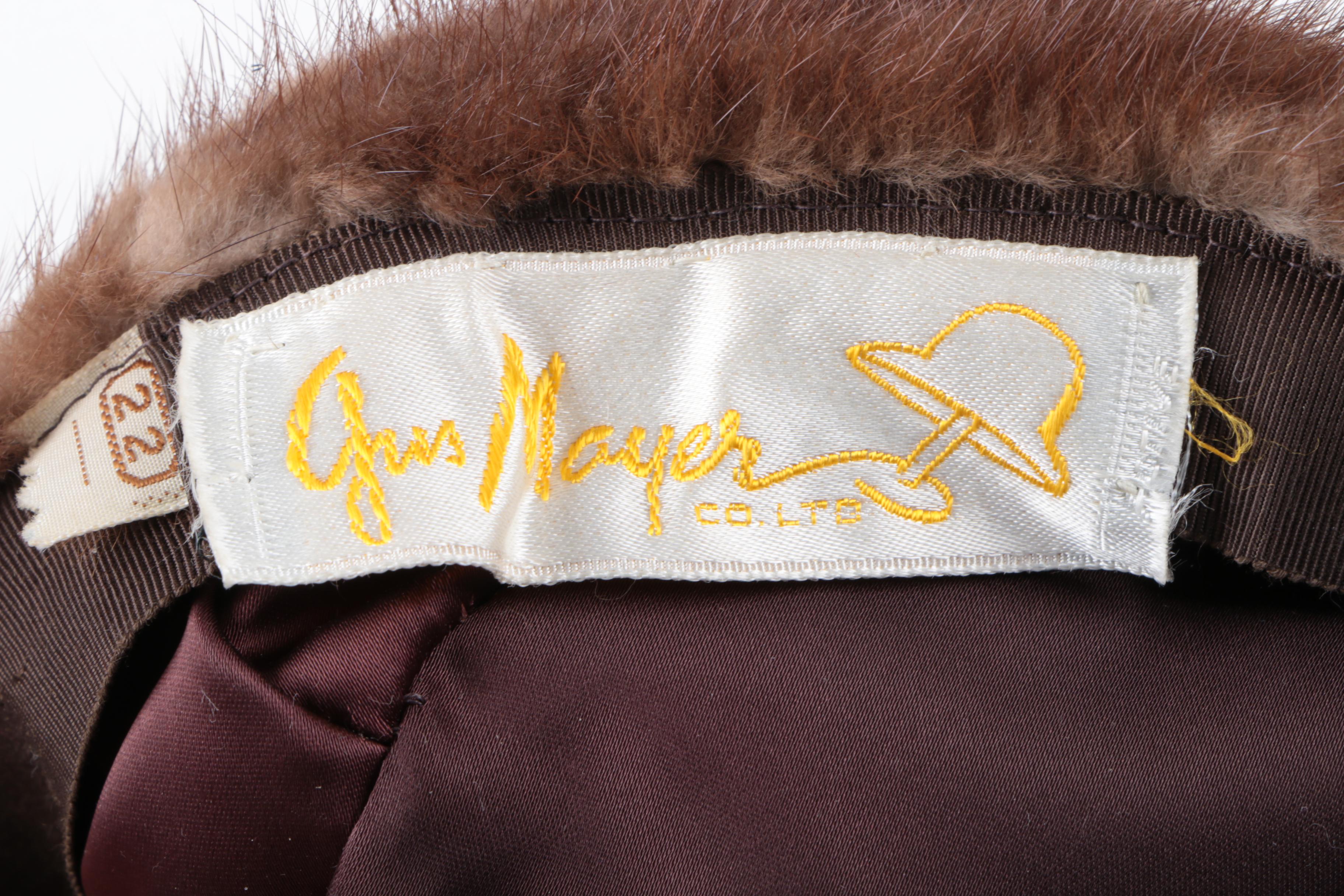 Vintage Gus Meyer Mink Fur Hat and Ruched Velvet Hat Saks Fifth Avenue Millinery