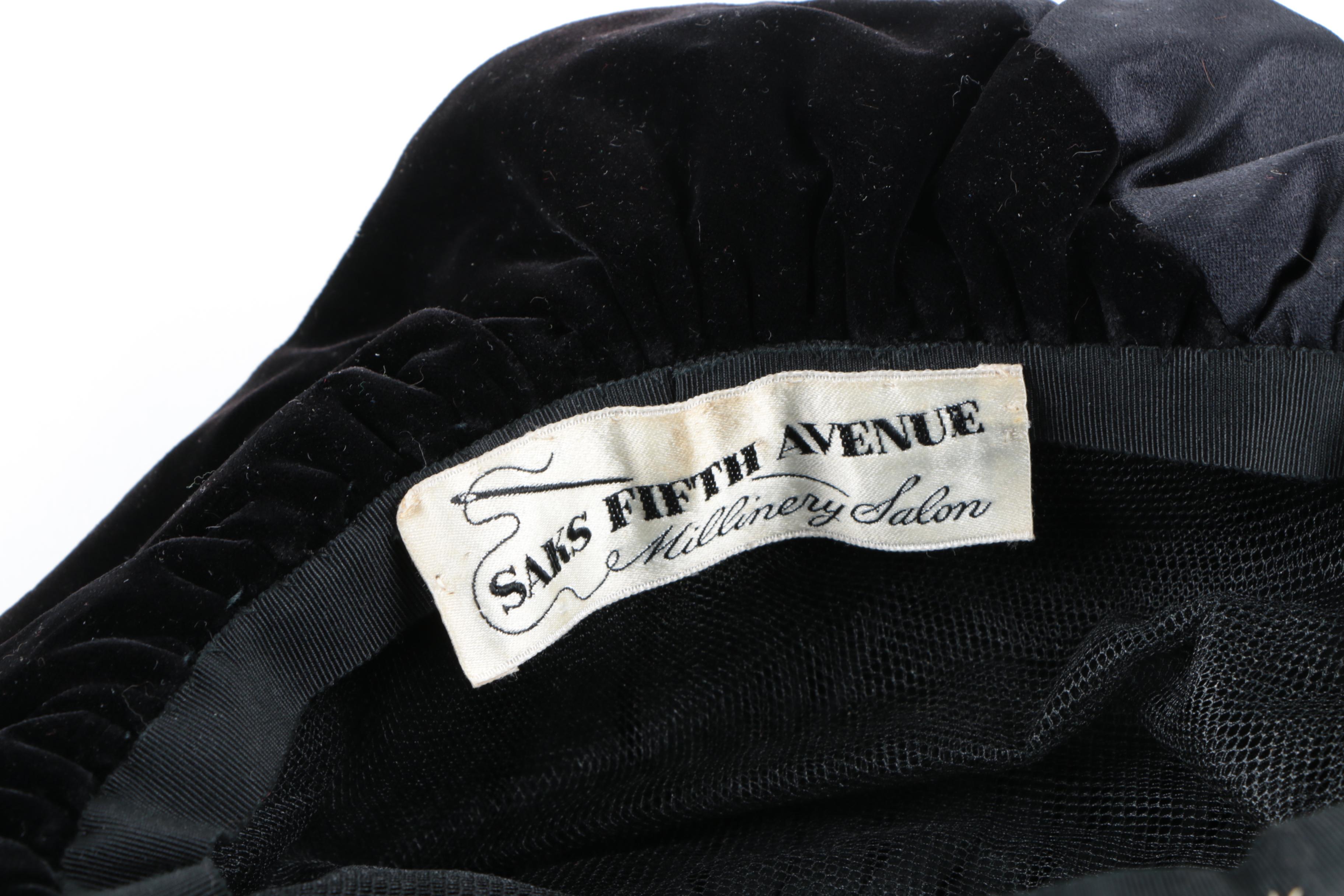 Vintage Gus Meyer Mink Fur Hat and Ruched Velvet Hat Saks Fifth Avenue Millinery