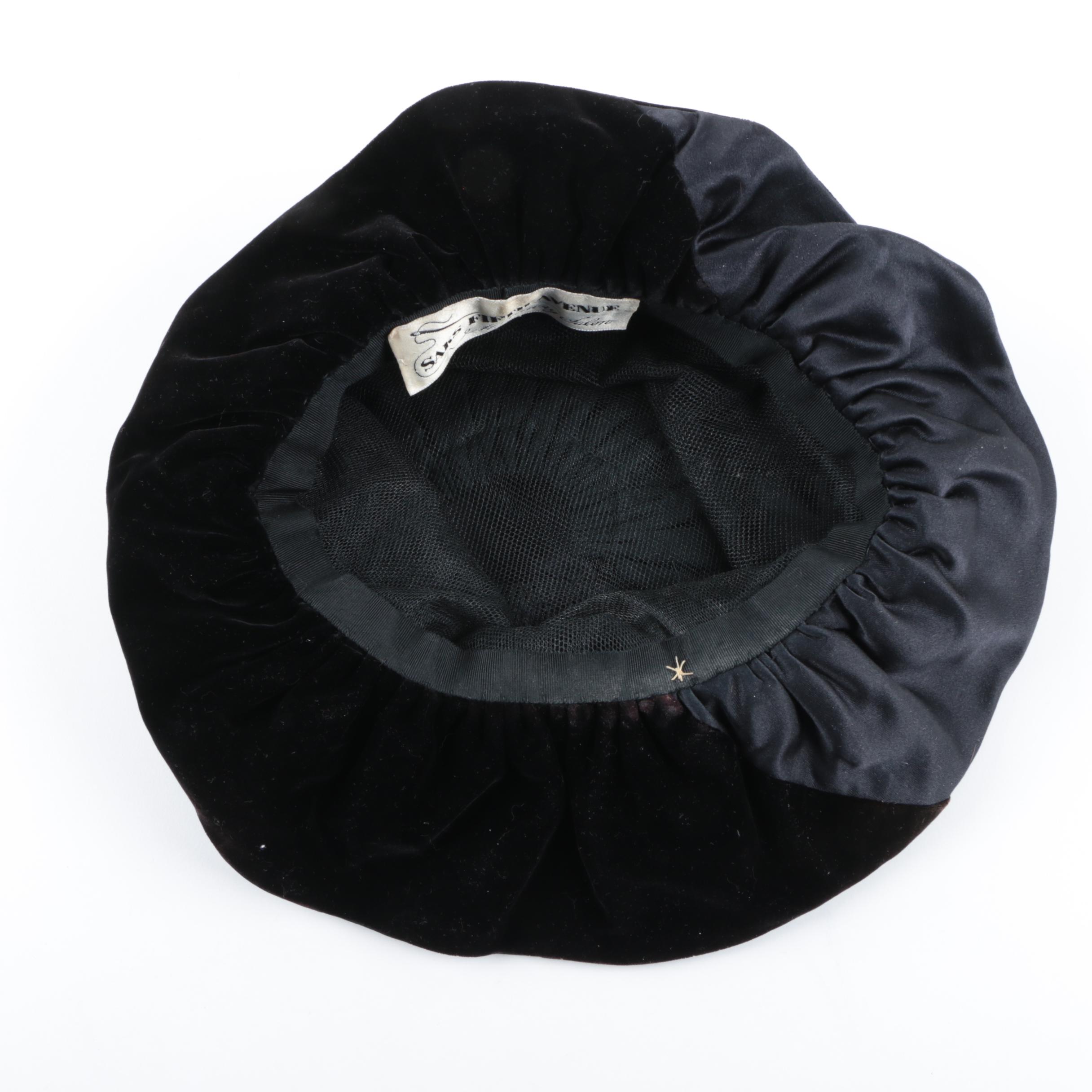 Vintage Gus Meyer Mink Fur Hat and Ruched Velvet Hat Saks Fifth Avenue Millinery