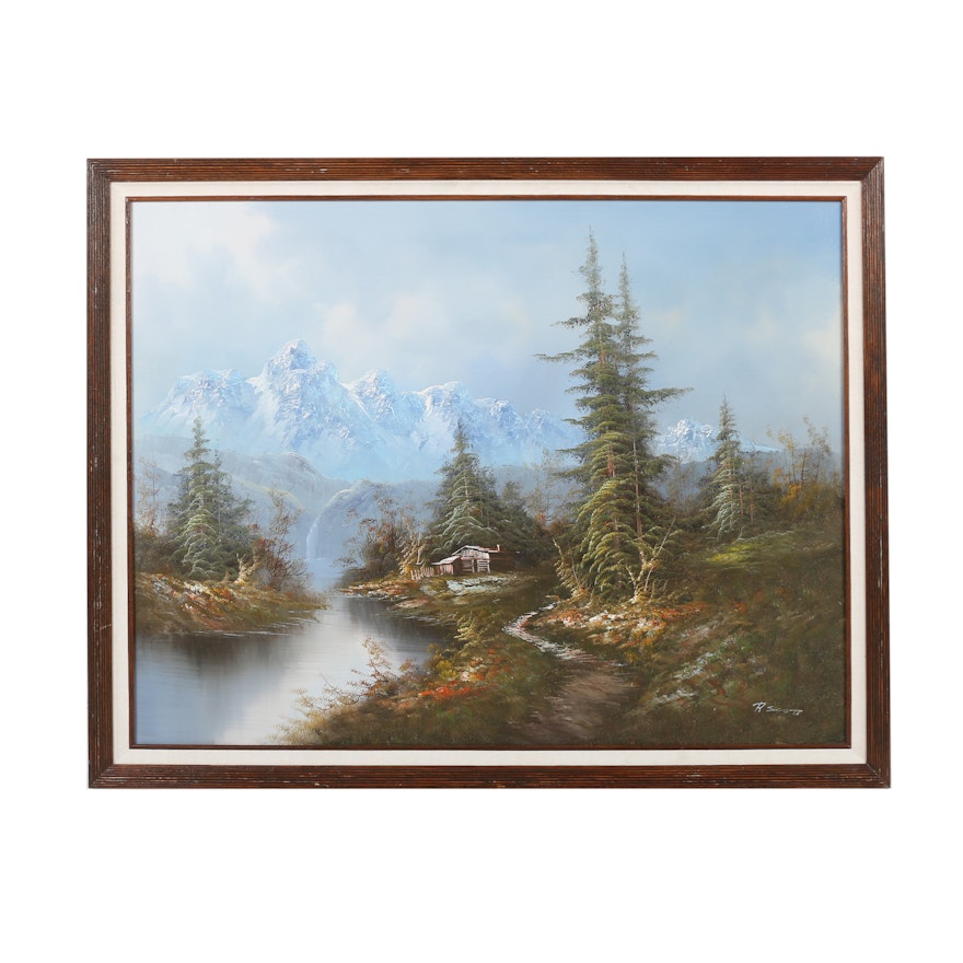 R. Scott Oil Painting of Idyllic Mountainscape