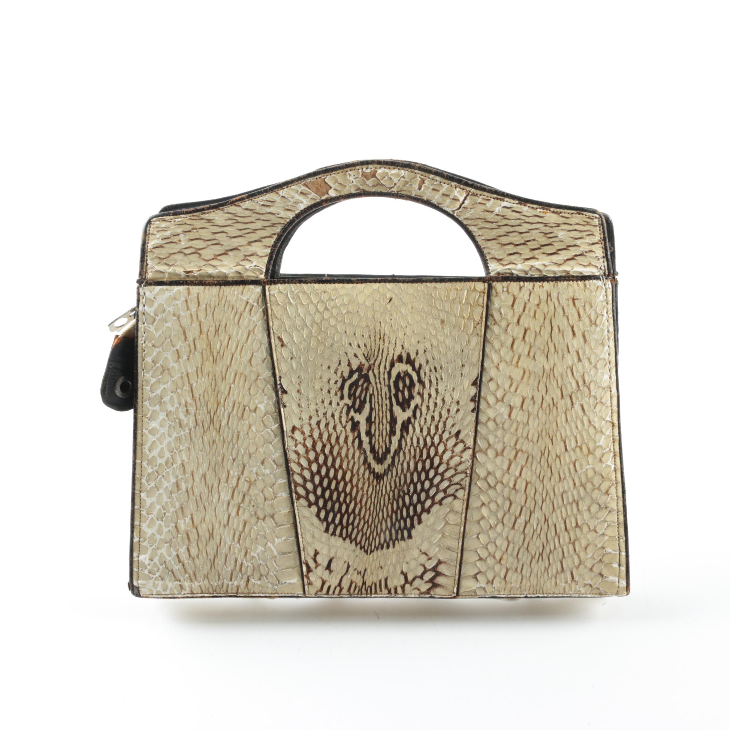 Vintage Indian Spectacled Cobra Skin Handbag