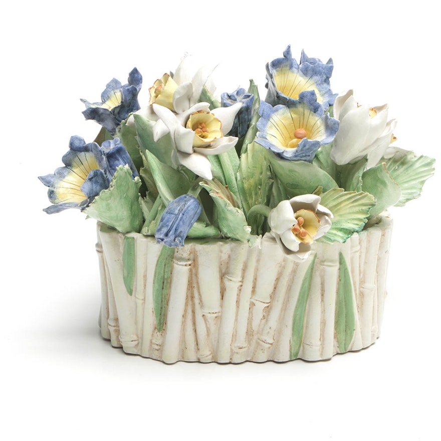 Meiselman Imports Porcelain Flower Basket Centerpiece