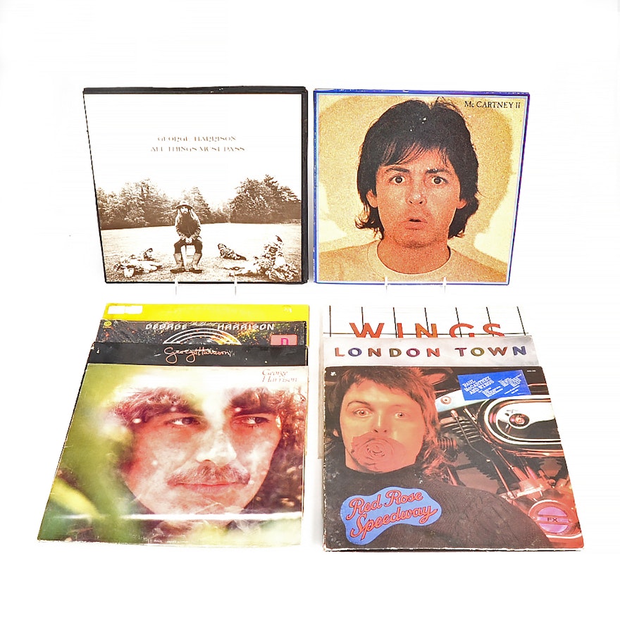 Nine Vintage Paul McCarney and George Harrison Vinyl Records
