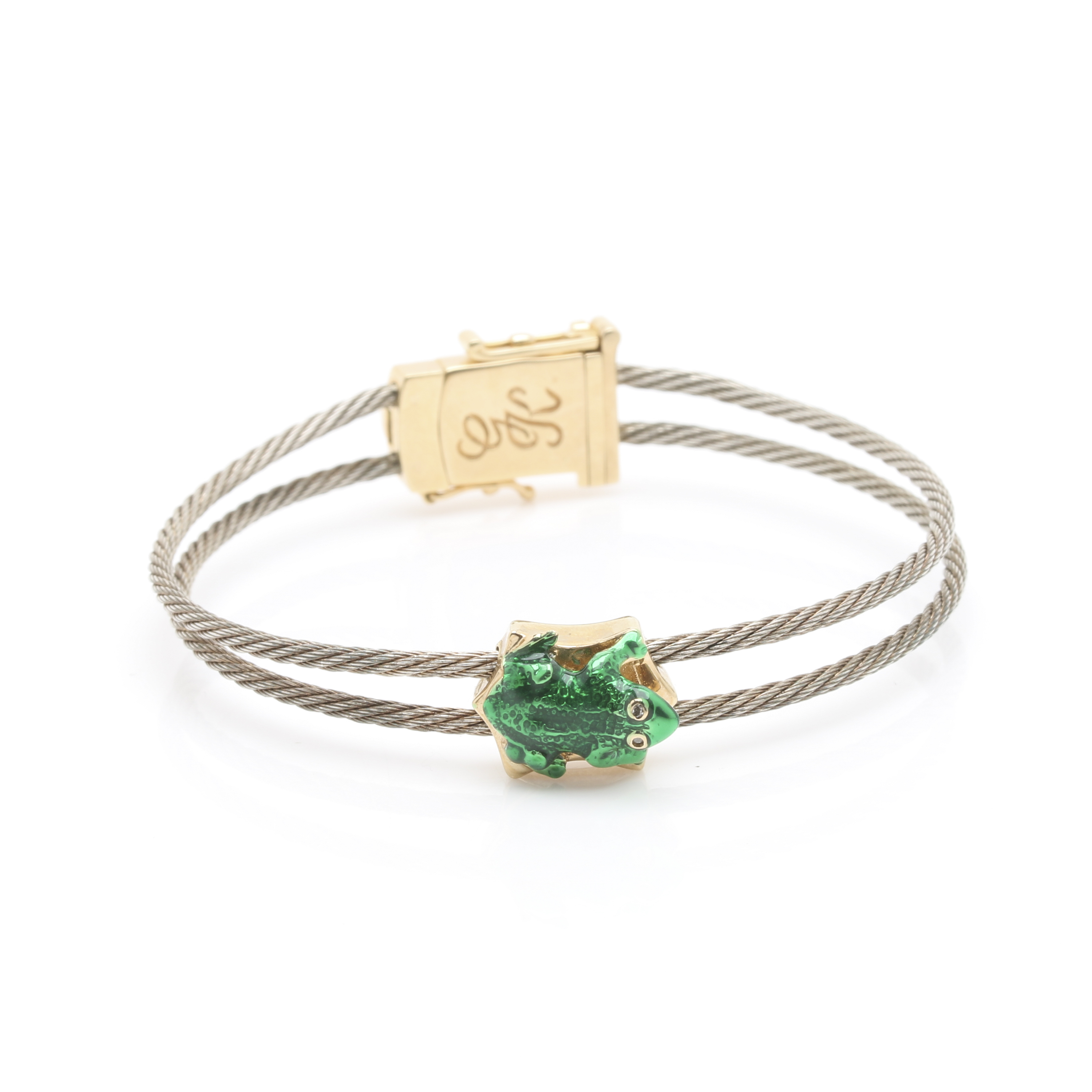 Sterling Silver, 10K and 14K Yellow Gold Diamond and Enamel Bracelet