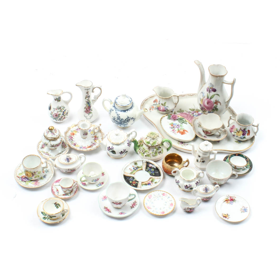 Miniture Porcelain Tea Sets Featuring Shelley, Healacraft, Crown Staffordshire