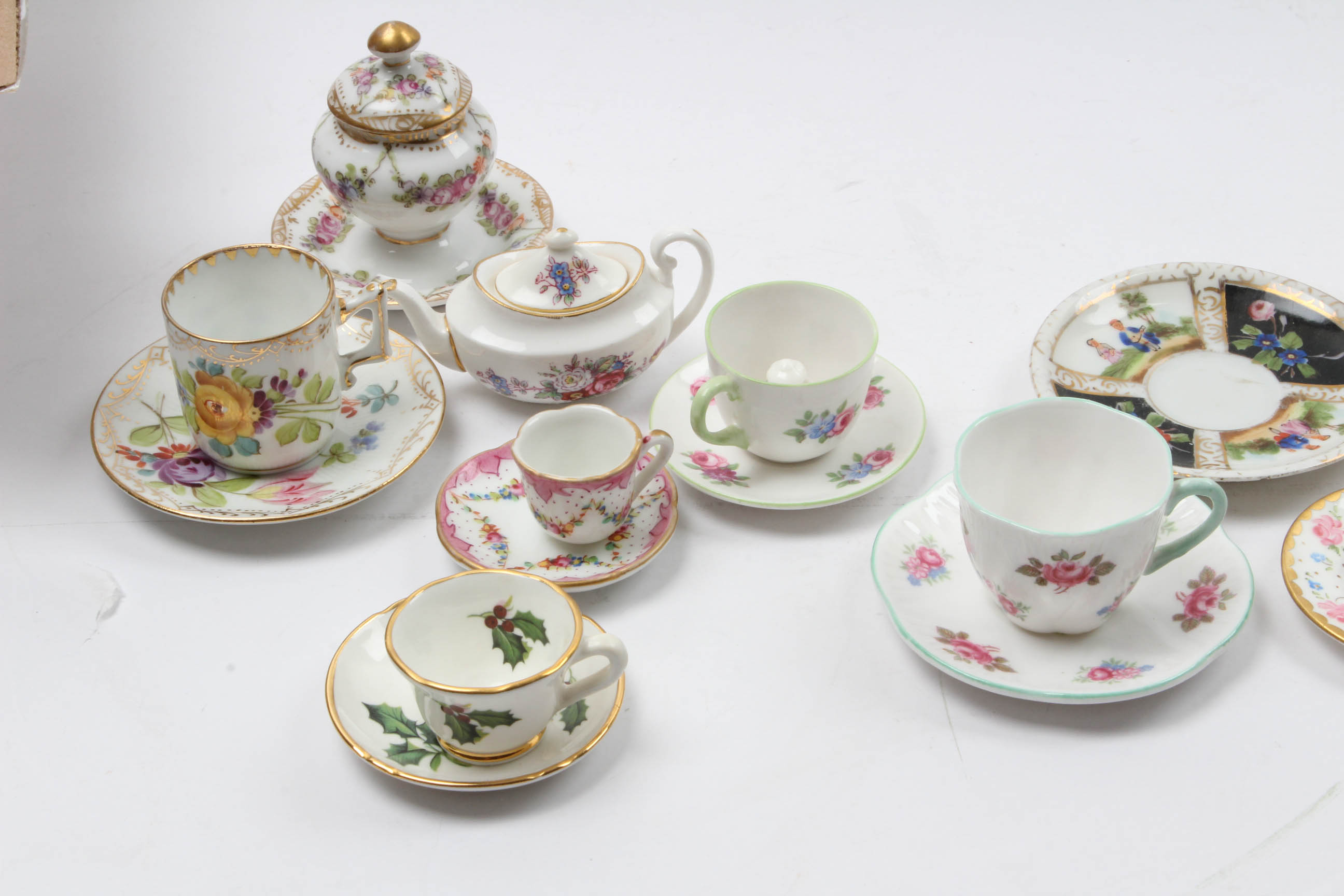 Miniture Porcelain Tea Sets Featuring Shelley, Healacraft, Crown Staffordshire