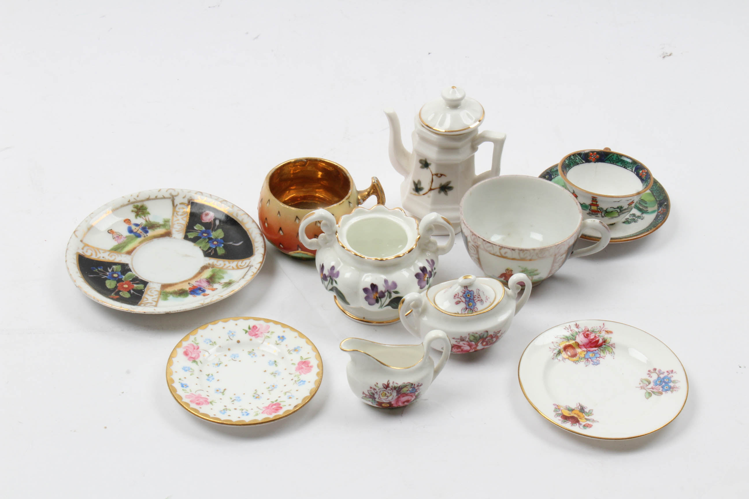 Miniture Porcelain Tea Sets Featuring Shelley, Healacraft, Crown Staffordshire