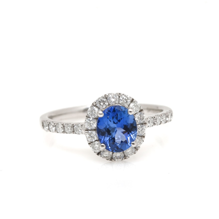 Platinum 1.07 CT Natural Sapphire and Diamond Ring With GIA Report