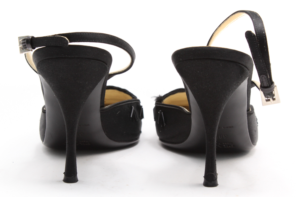 Prada Black Satin Slingback Heels