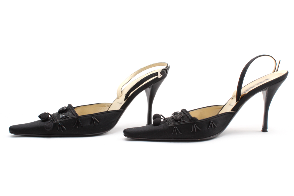 Prada Black Satin Slingback Heels