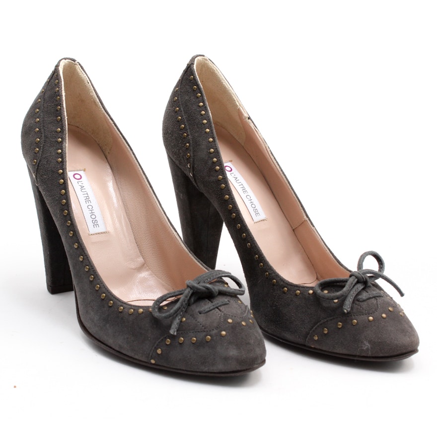 L'Autre Chose Italian Made Studded Gray Suede Heels