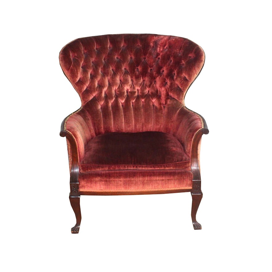 Antique Mahogany Tufted Wing Back Chair