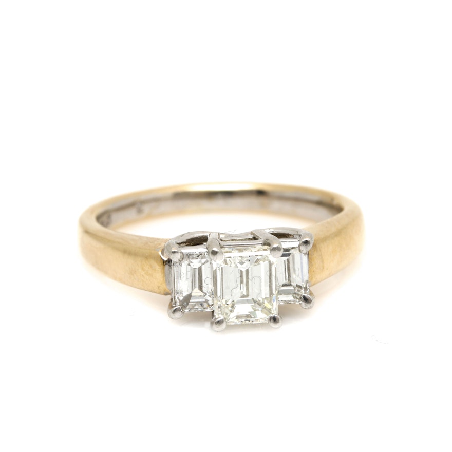 14K Yellow Gold and Platinum 0.96 CTW Diamond Ring