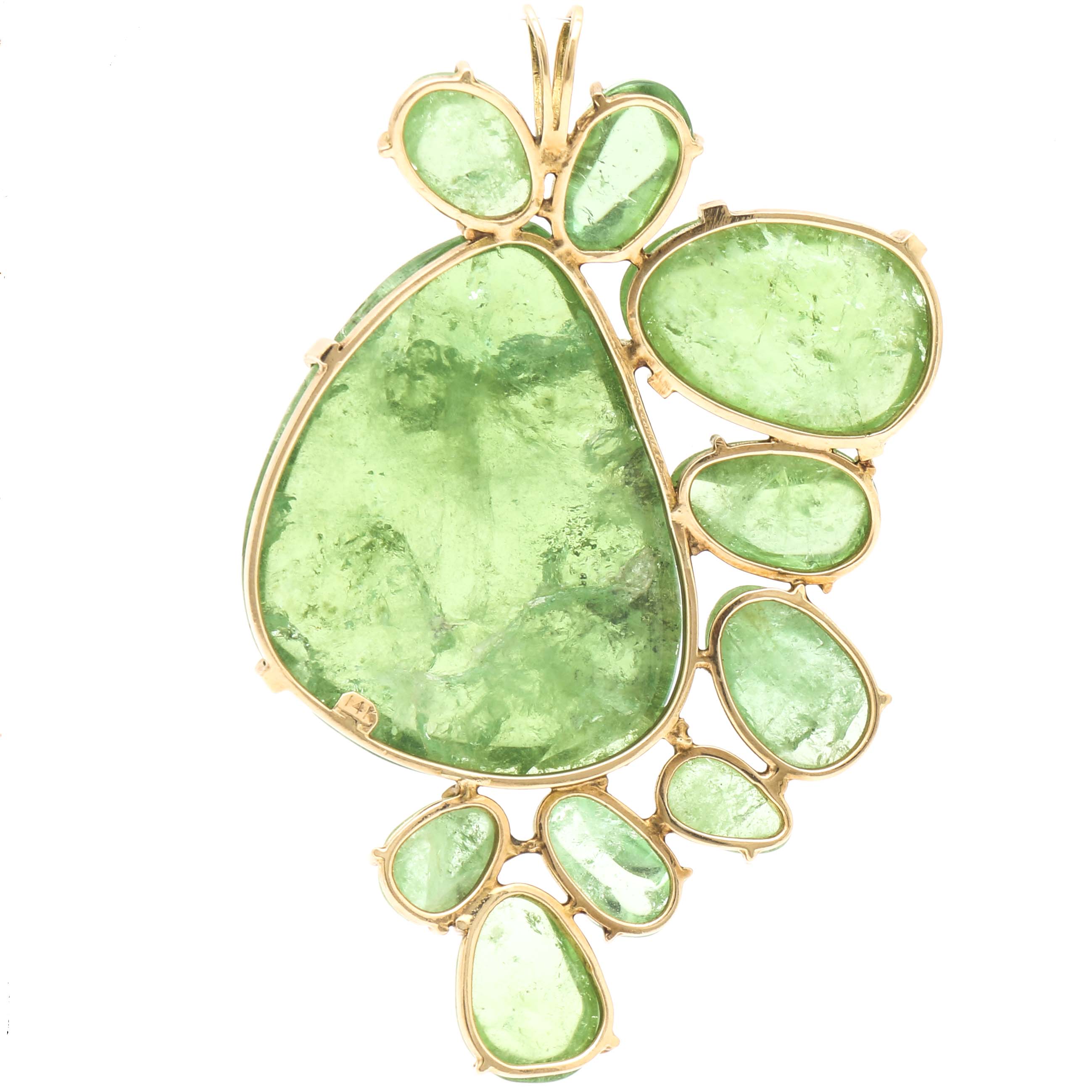 14K Yellow Gold Peridot Abstract Pendant