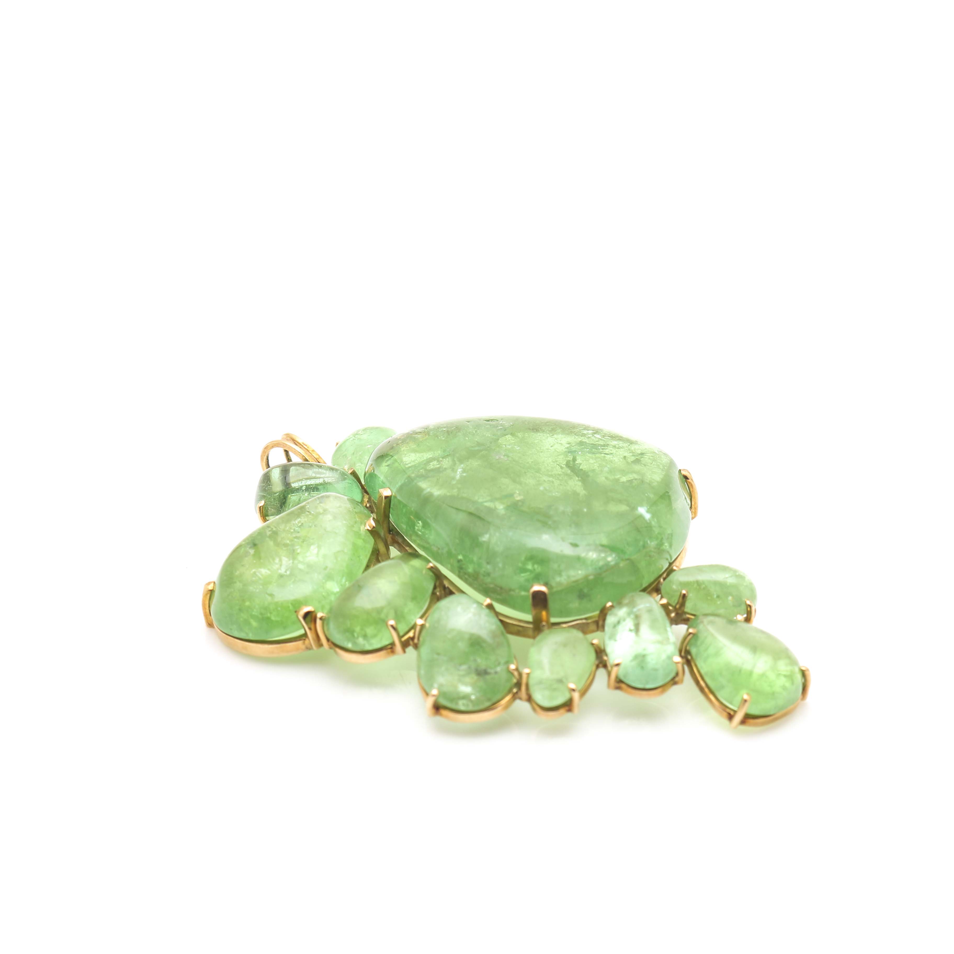 14K Yellow Gold Peridot Abstract Pendant