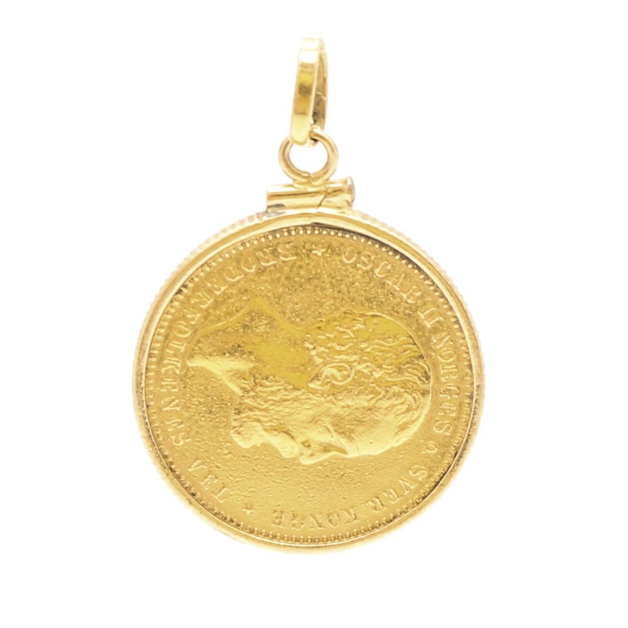 14K, 18K and 21K Yellow Gold 1879 Norway 20 Kroner Gold Coin Pendant