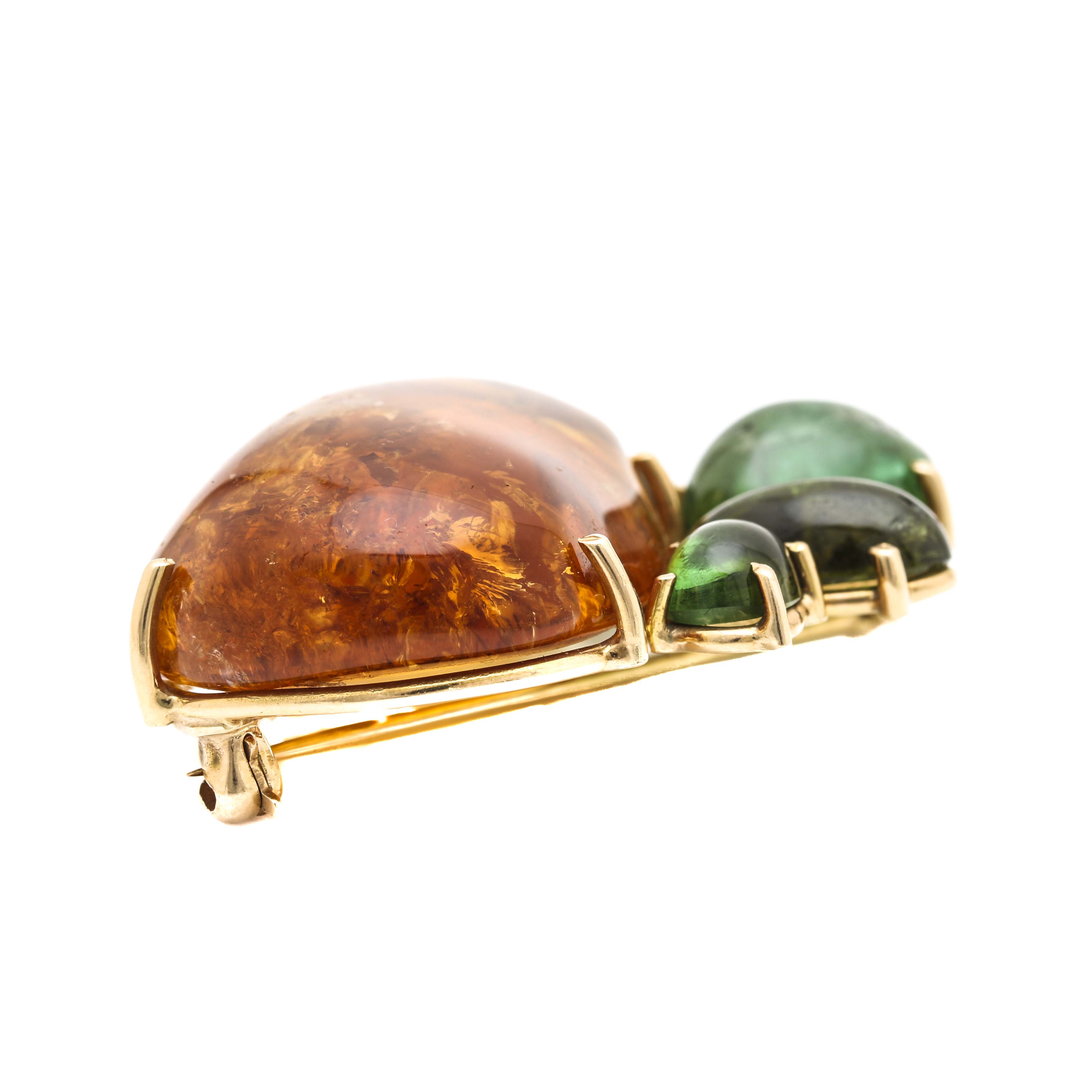 14K Yellow Gold Citrine and Tourmaline Abstract Brooch
