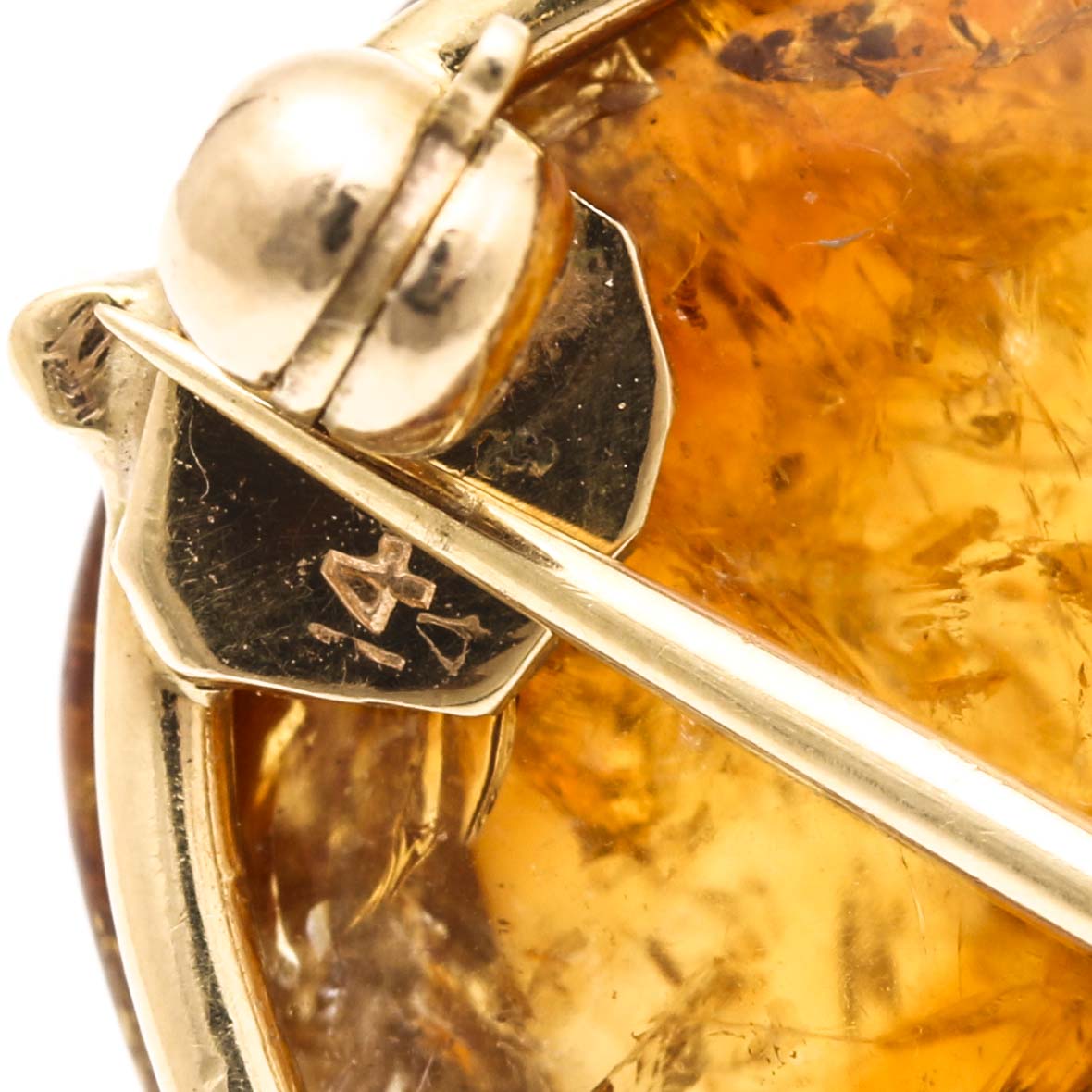 14K Yellow Gold Citrine and Tourmaline Abstract Brooch