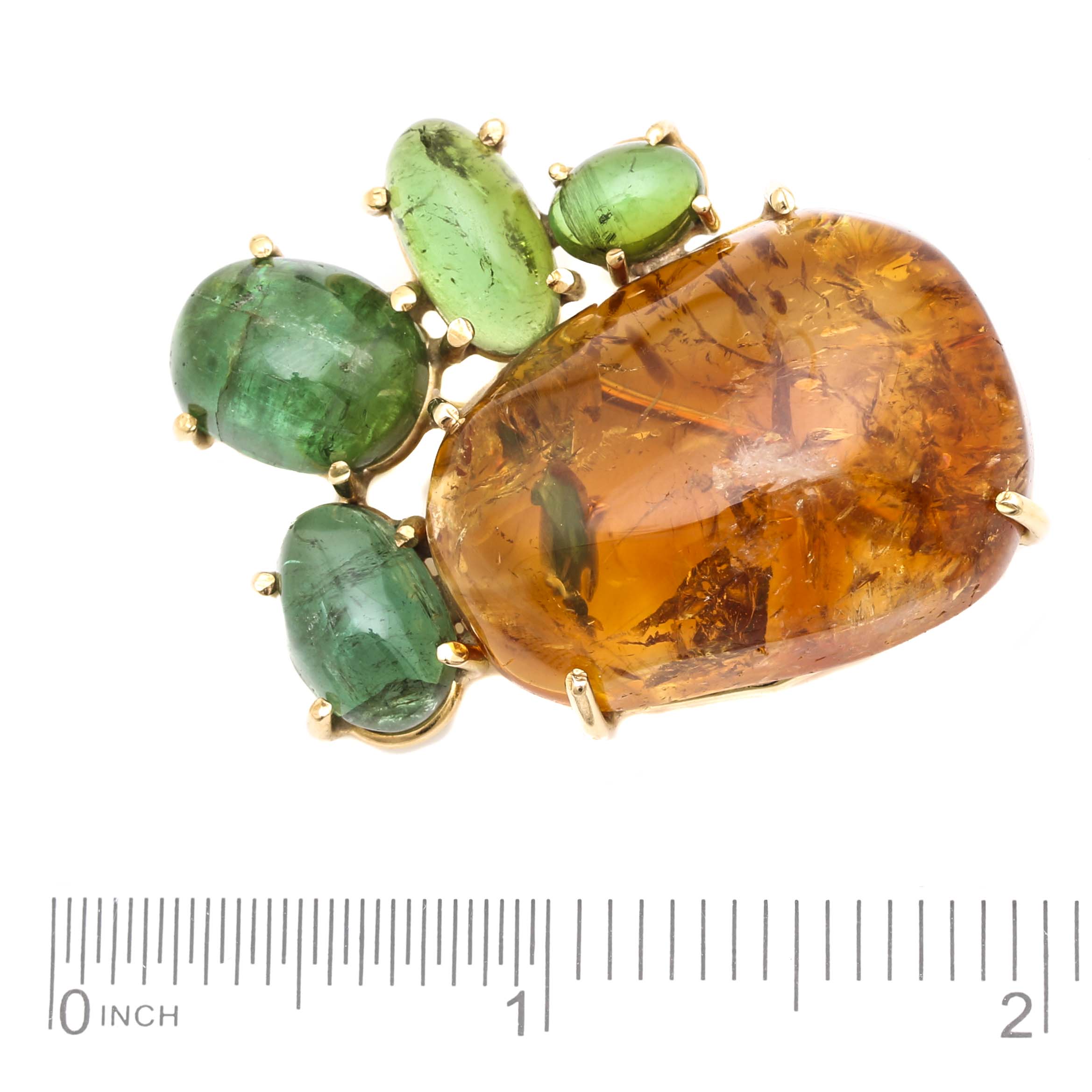 14K Yellow Gold Citrine and Tourmaline Abstract Brooch