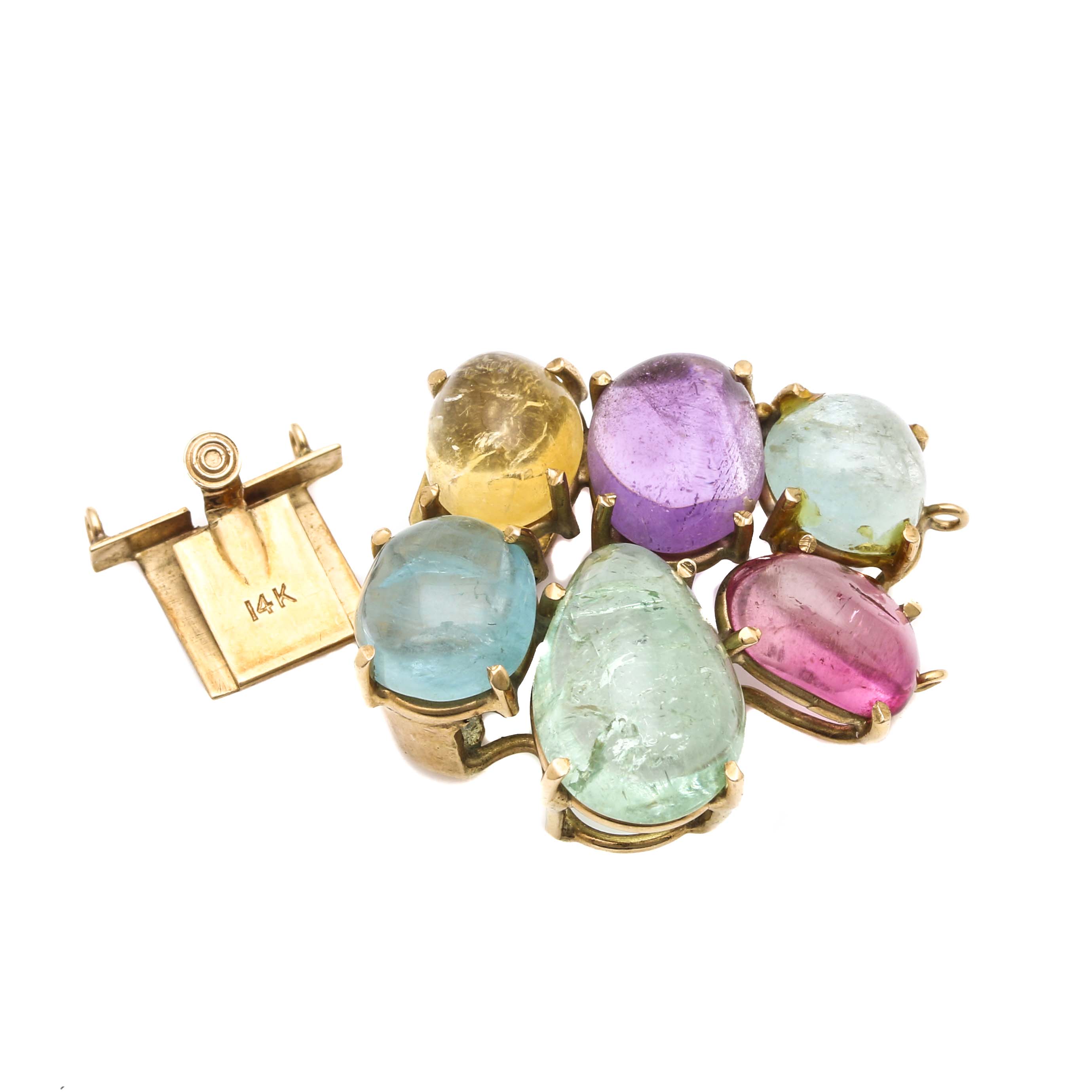 14K Yellow Gold Gemstone Detached Box Clasp Including Aquamarine
