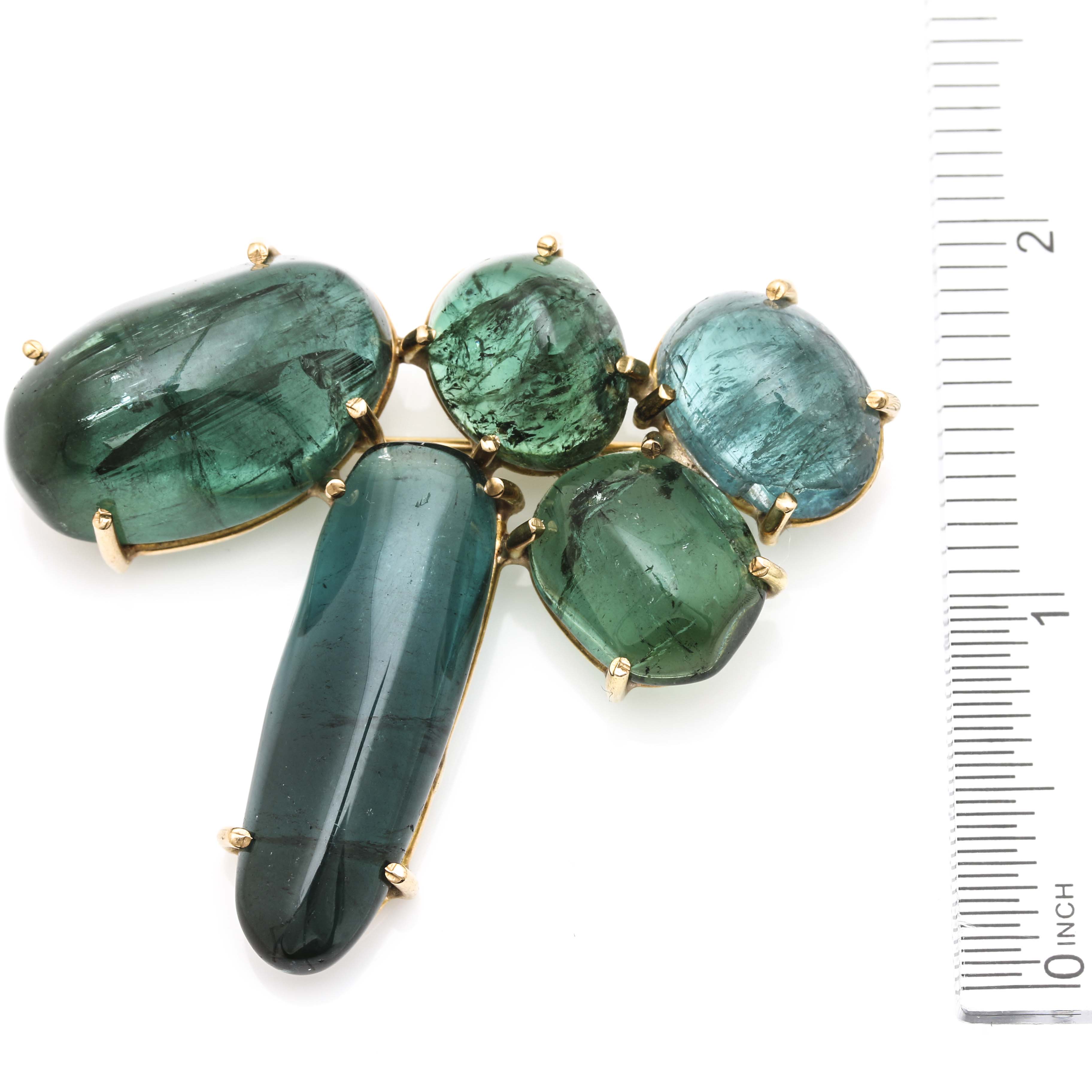 14K Yellow Gold Tourmaline Brooch