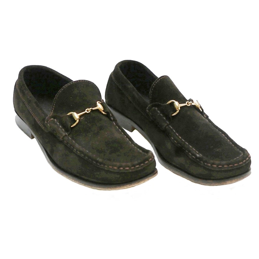 Womens Gucci Brown Suede Loafers with Gold Tone Hardware