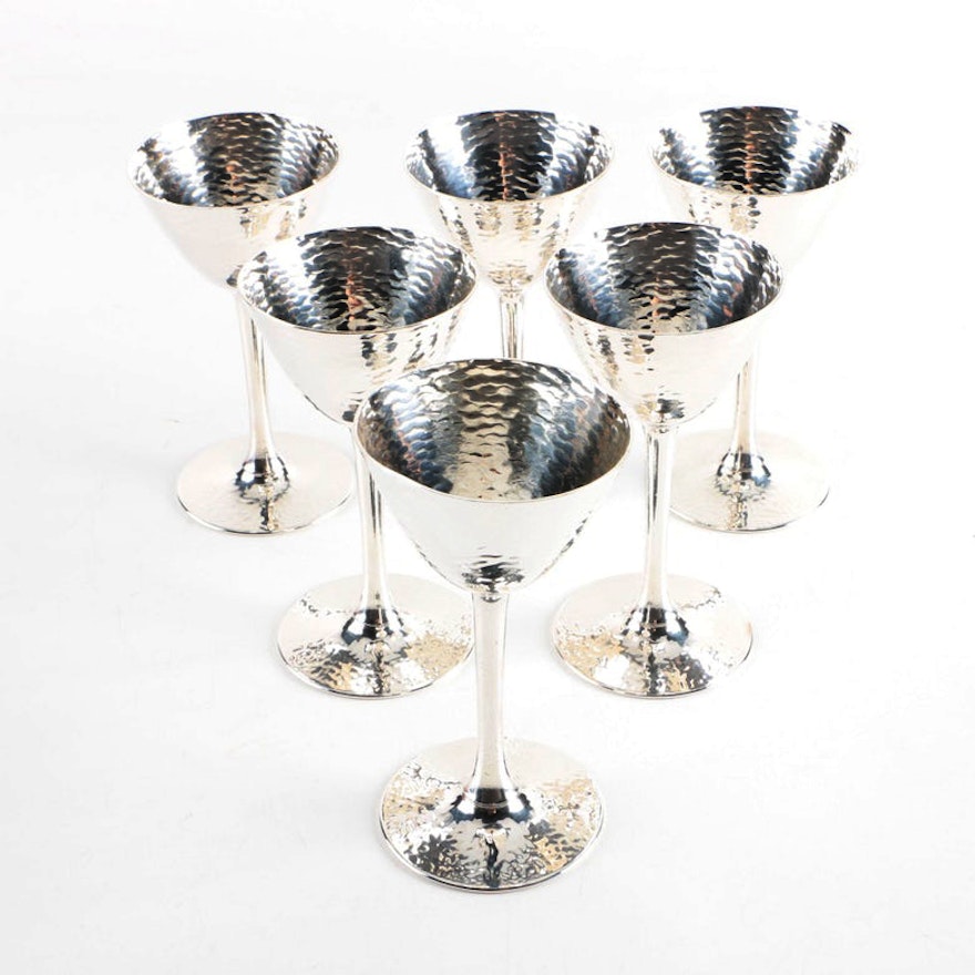 Meriden Silver Plate Co. Silver Plate Hammered Cocktail Glasses