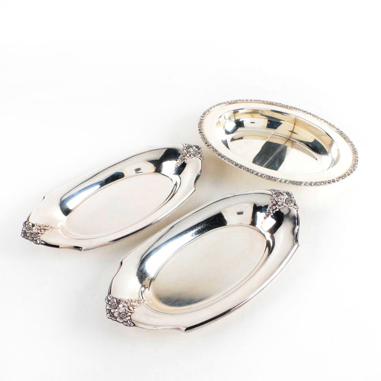 Webster Wilcox Silver Plate Oval Trays and Oval Oneida Silver Plate Dish