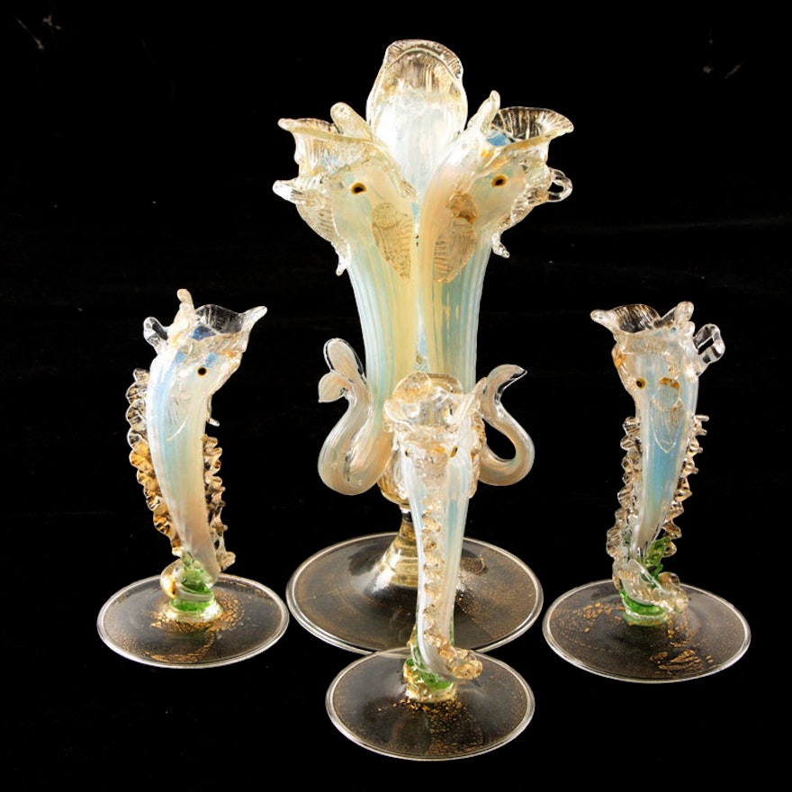 Salviati Style Venetian Fish Motif Vases