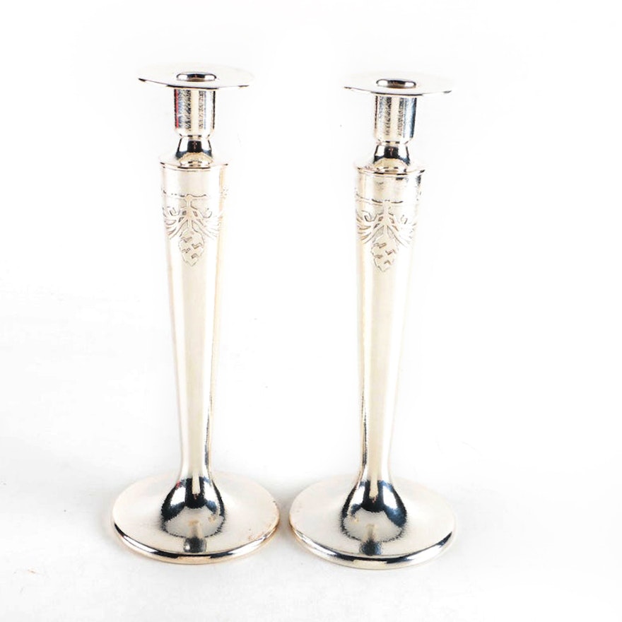 Silver Crest Sterling Silver Decorated Bronze Candlestick Holders