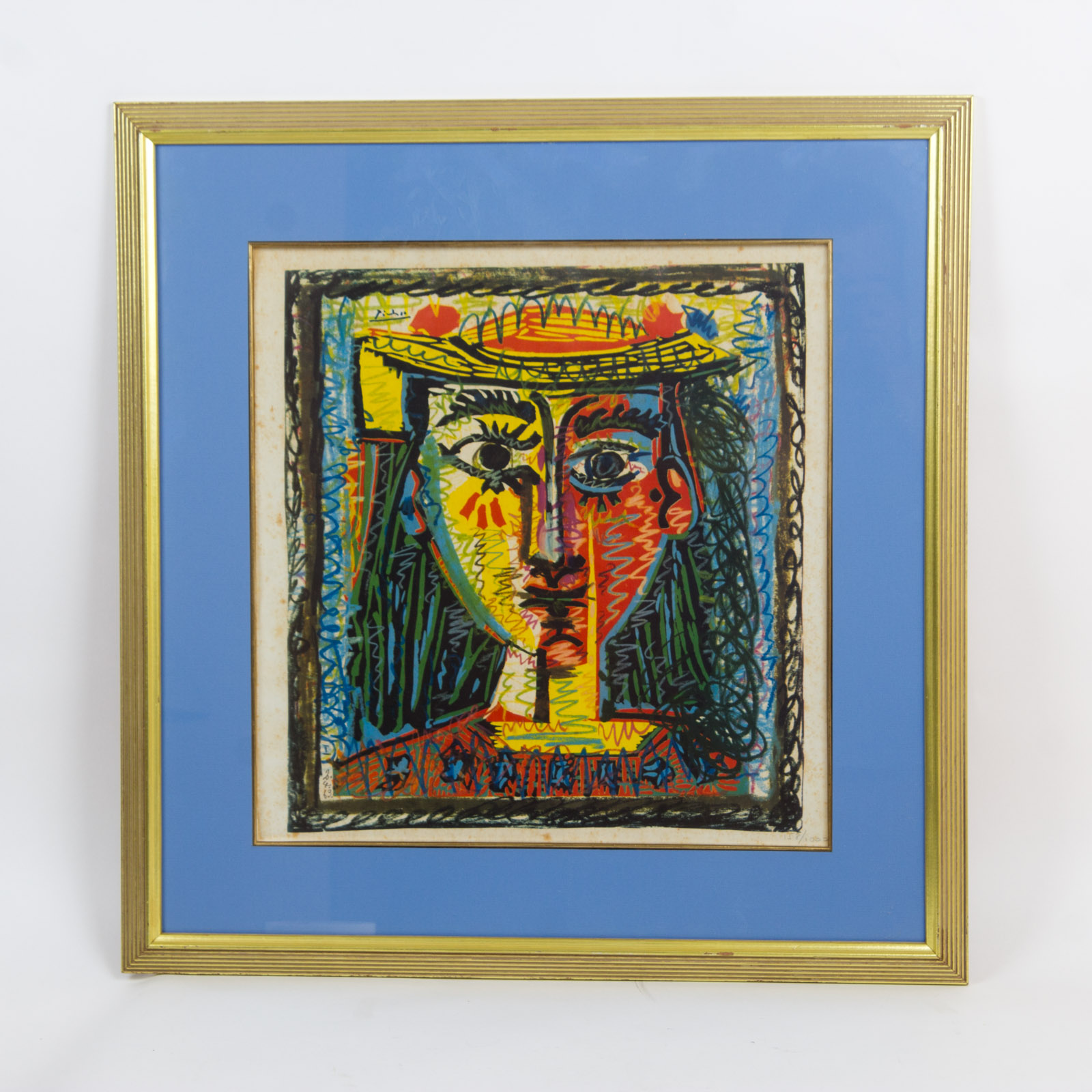 Offset Lithograph After Picasso "Woman In A Hat With Pompoms and Printed Blouse"