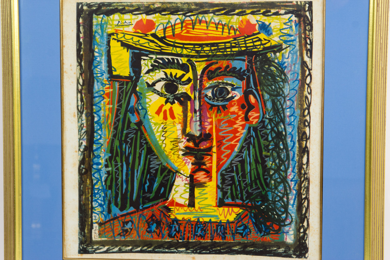 Offset Lithograph After Picasso "Woman In A Hat With Pompoms and Printed Blouse"