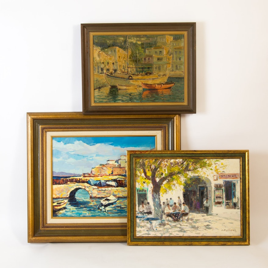 Three Framed Grecian Themed Paintings