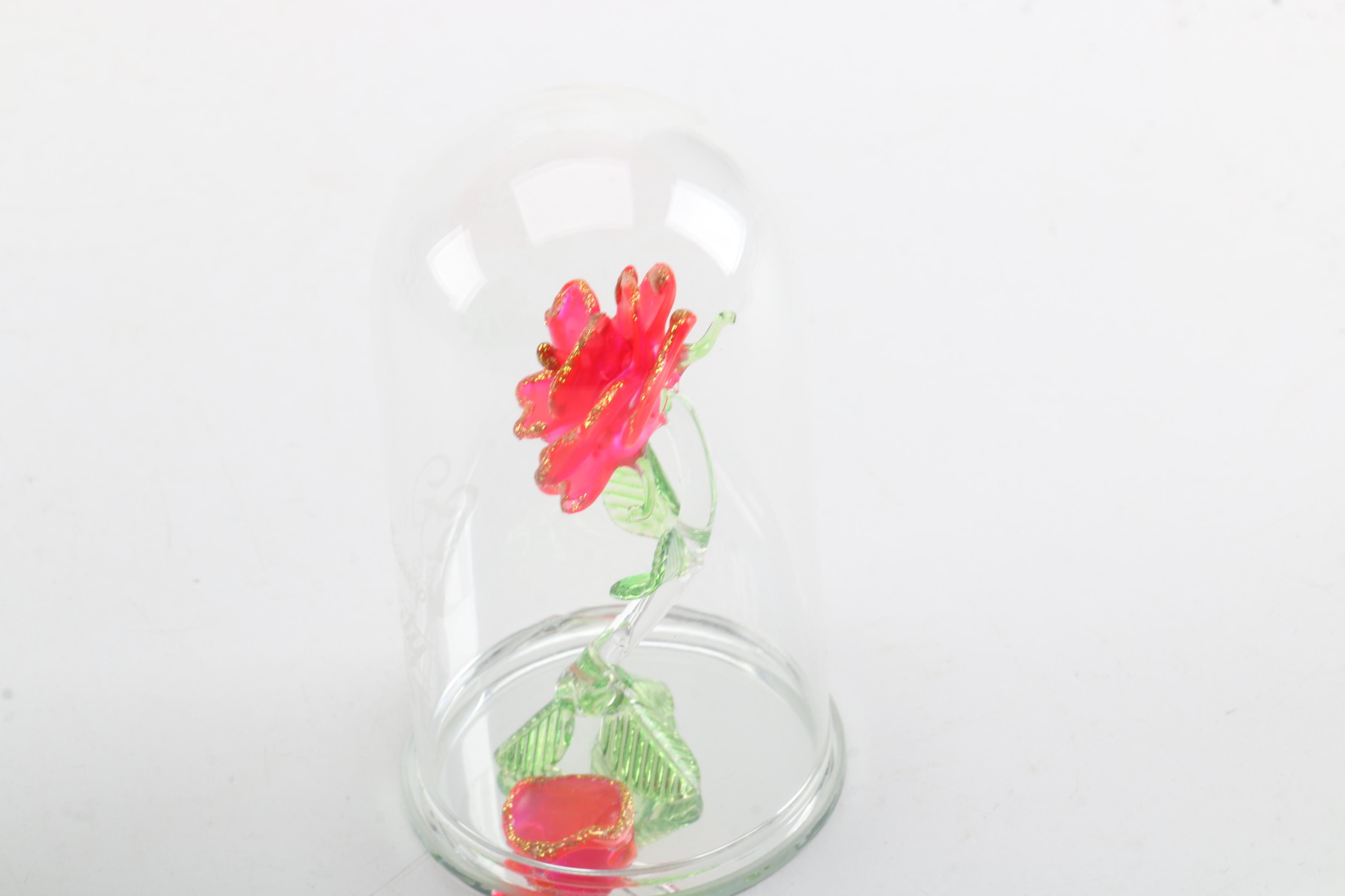 Disney's Glass Enchanted Rose with Frosted Mickey and Minnie Figurines