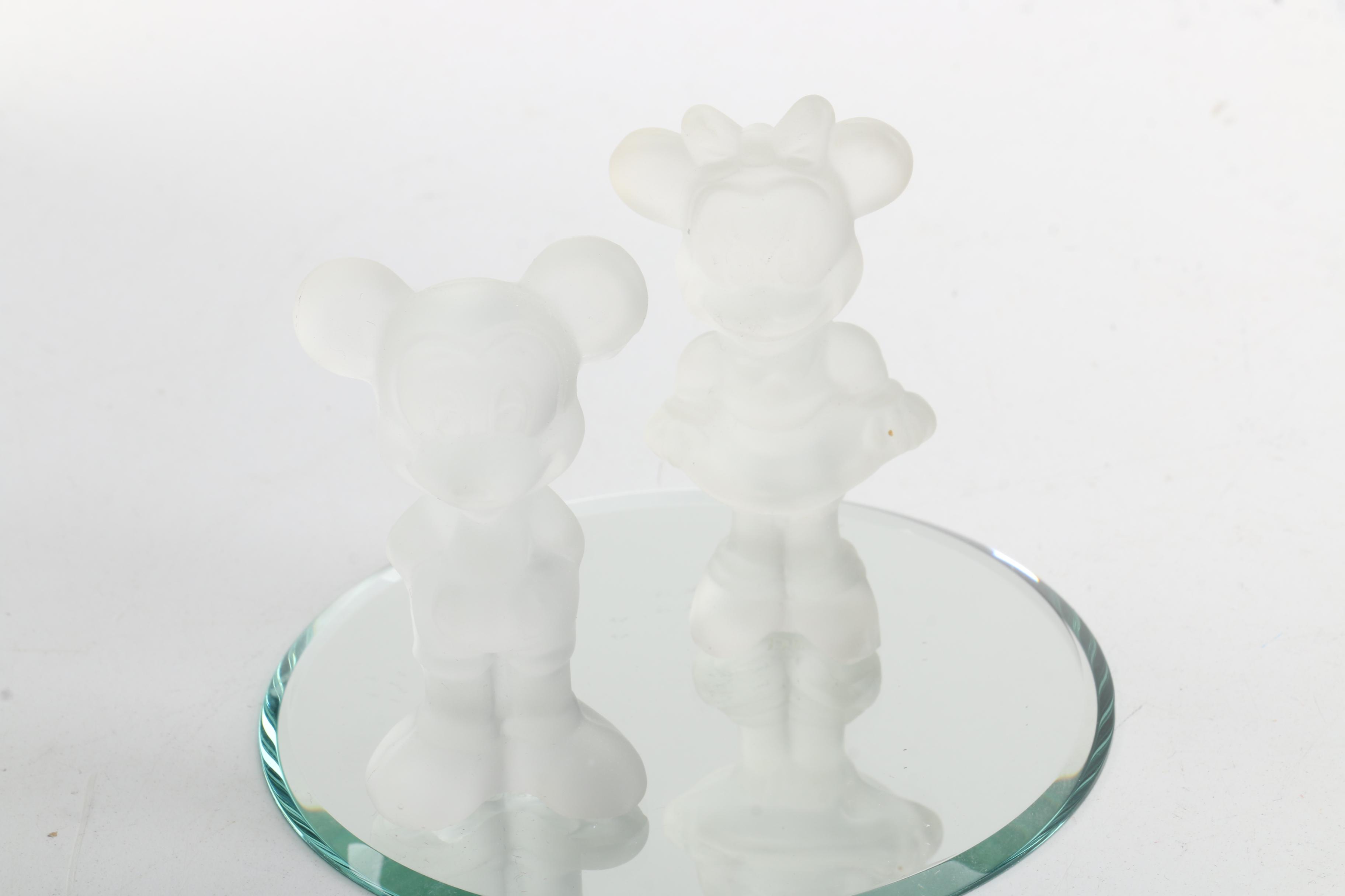 Disney's Glass Enchanted Rose with Frosted Mickey and Minnie Figurines